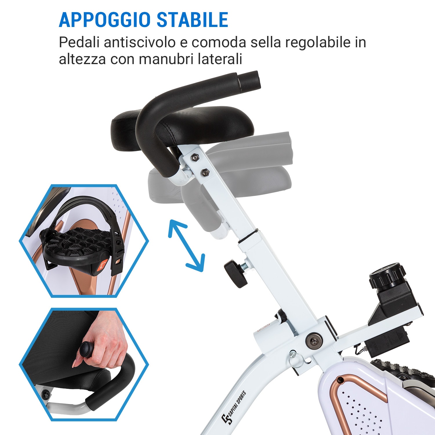 Azura Desk Bike - Cyclette, 7,5 kg di massa volanica, trazione a cinghia Oro Rosa