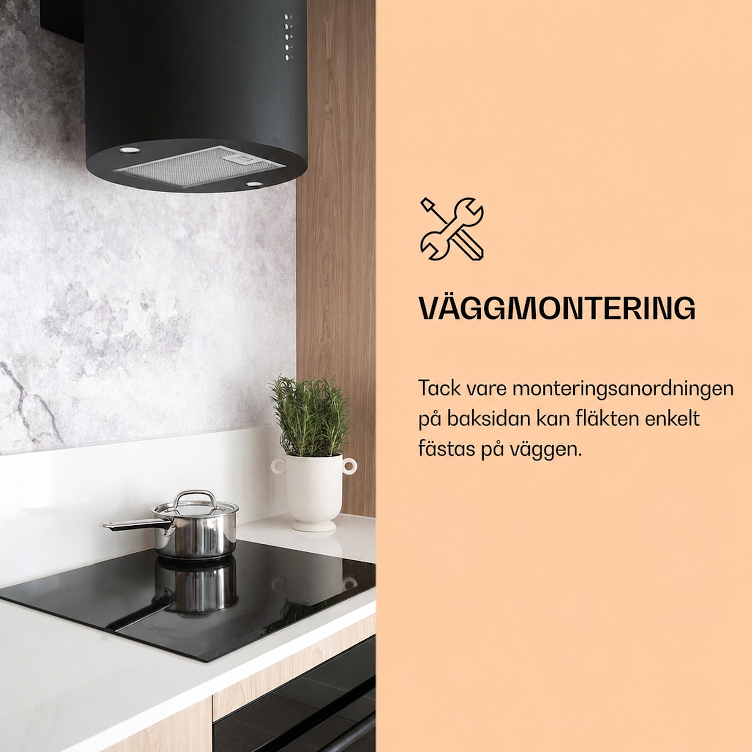 Barella Köksfläkt 35 x 93 cm (Ø x H) cirkulation 557 m³/h LED aktiva kolfilter 