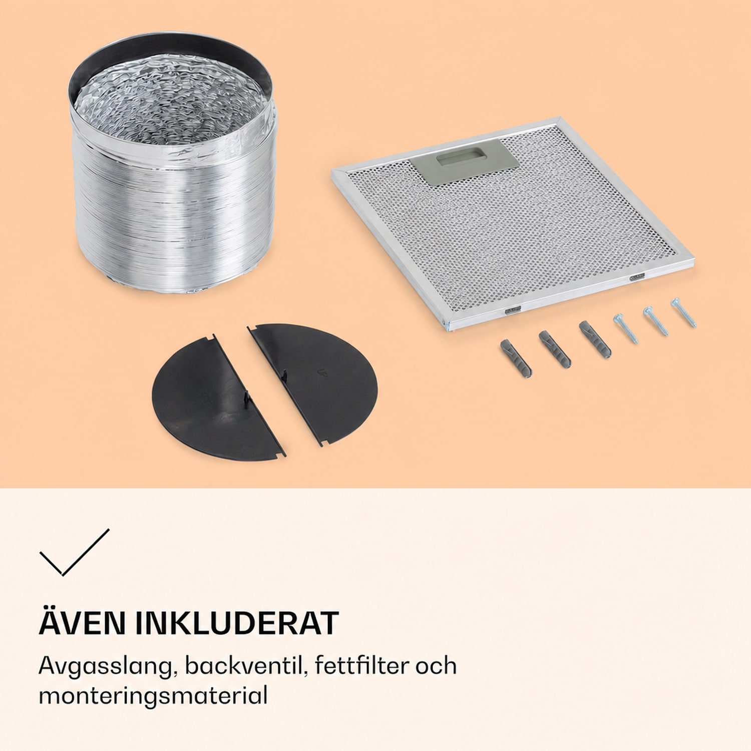 Barella Köksfläkt 35 x 93 cm (Ø x H) cirkulation 557 m³/h LED aktiva kolfilter 