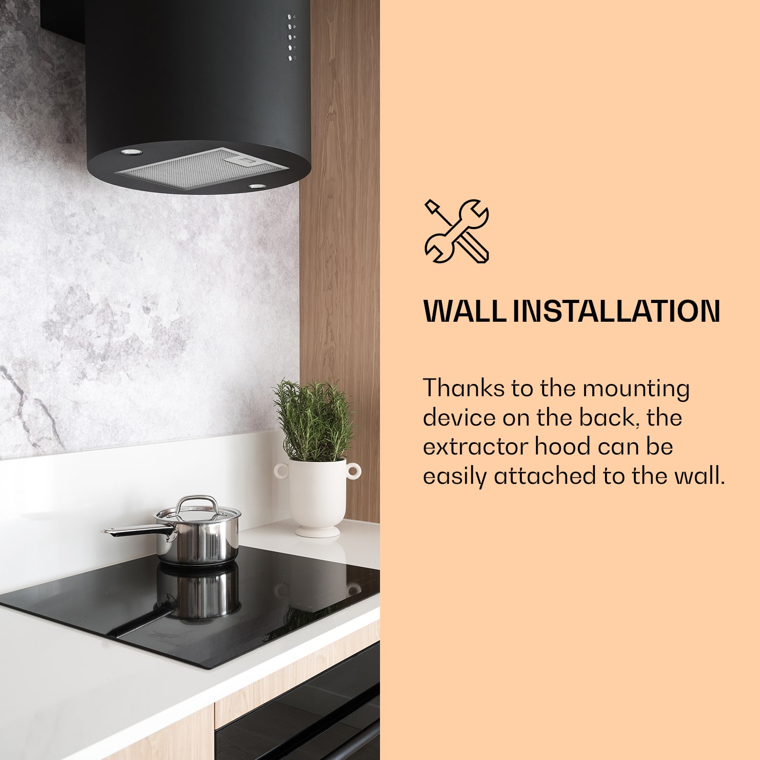Barella cooker hood 35 x 93 cm (Ø x H) recirculation 557 m³/h LED activated charcoal filter Black