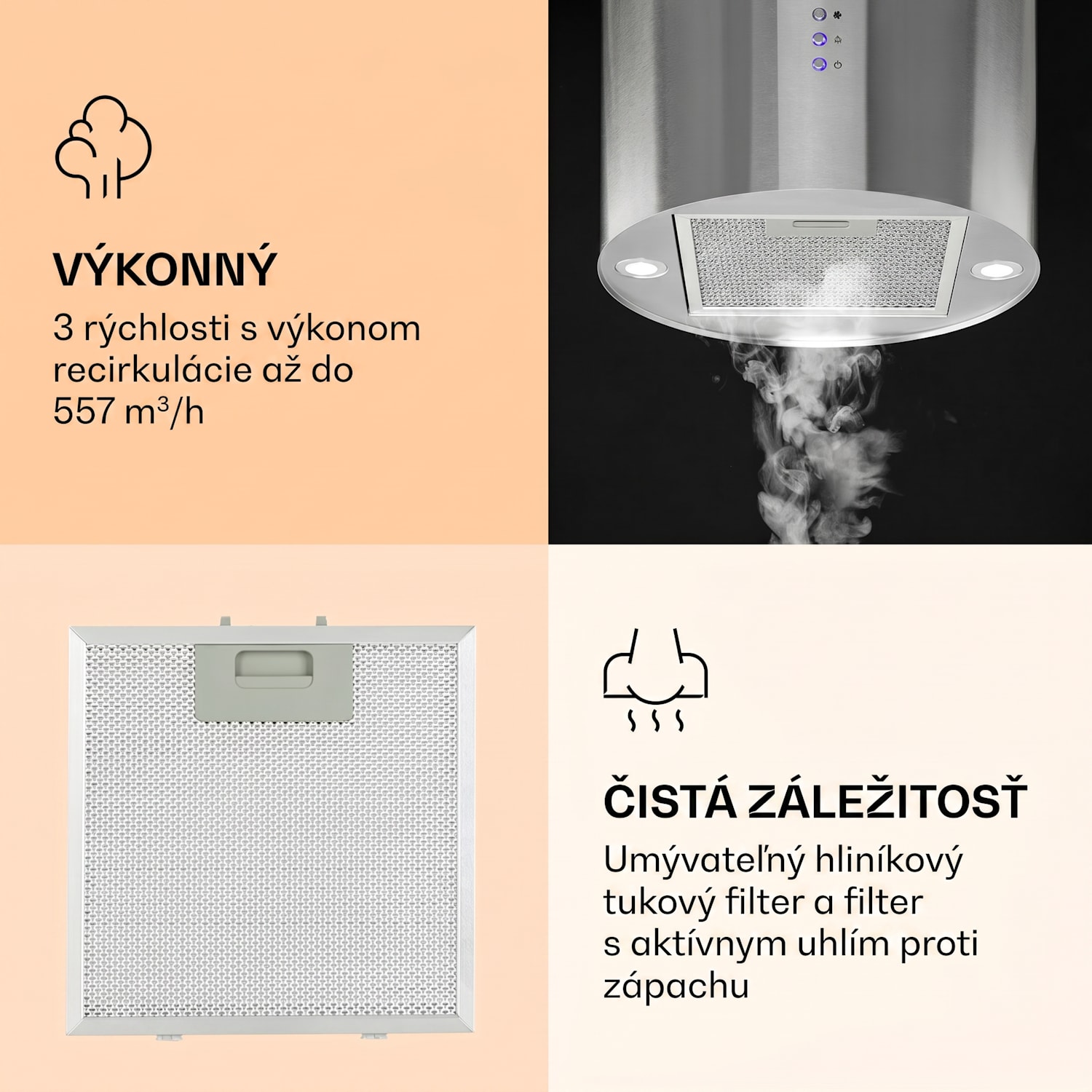 Barella, digestor, 38 cm, 518 m³/h, LED, biely Nehrdzavejúca oceľ