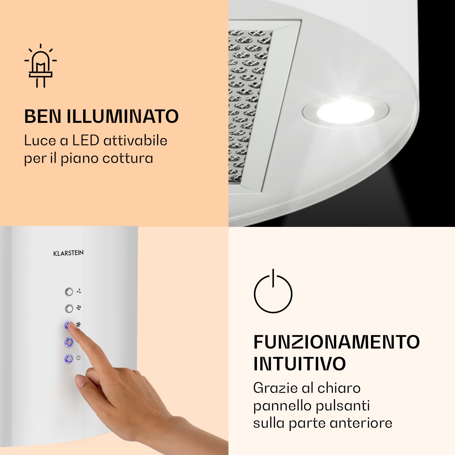 Campana de cocina Barella 35 x 93 x 43 cm recirculación 518 m³/h LED filtro de carbón activado Blanco