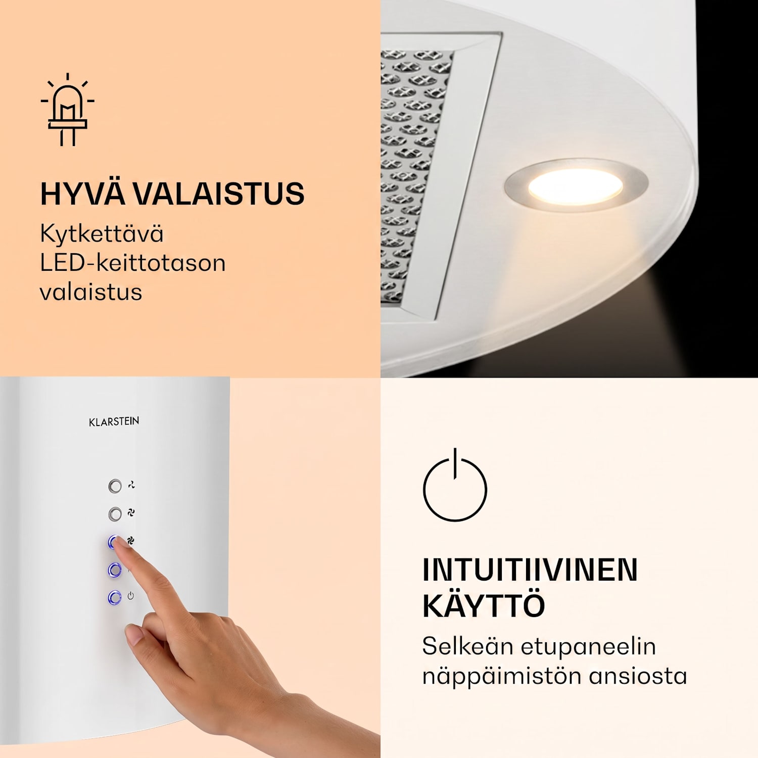Barella liesituuletin 35 x 93 x 43 cm kiertoilma 518 m³/h LED aktiivihiilisuodatin Valkoinen