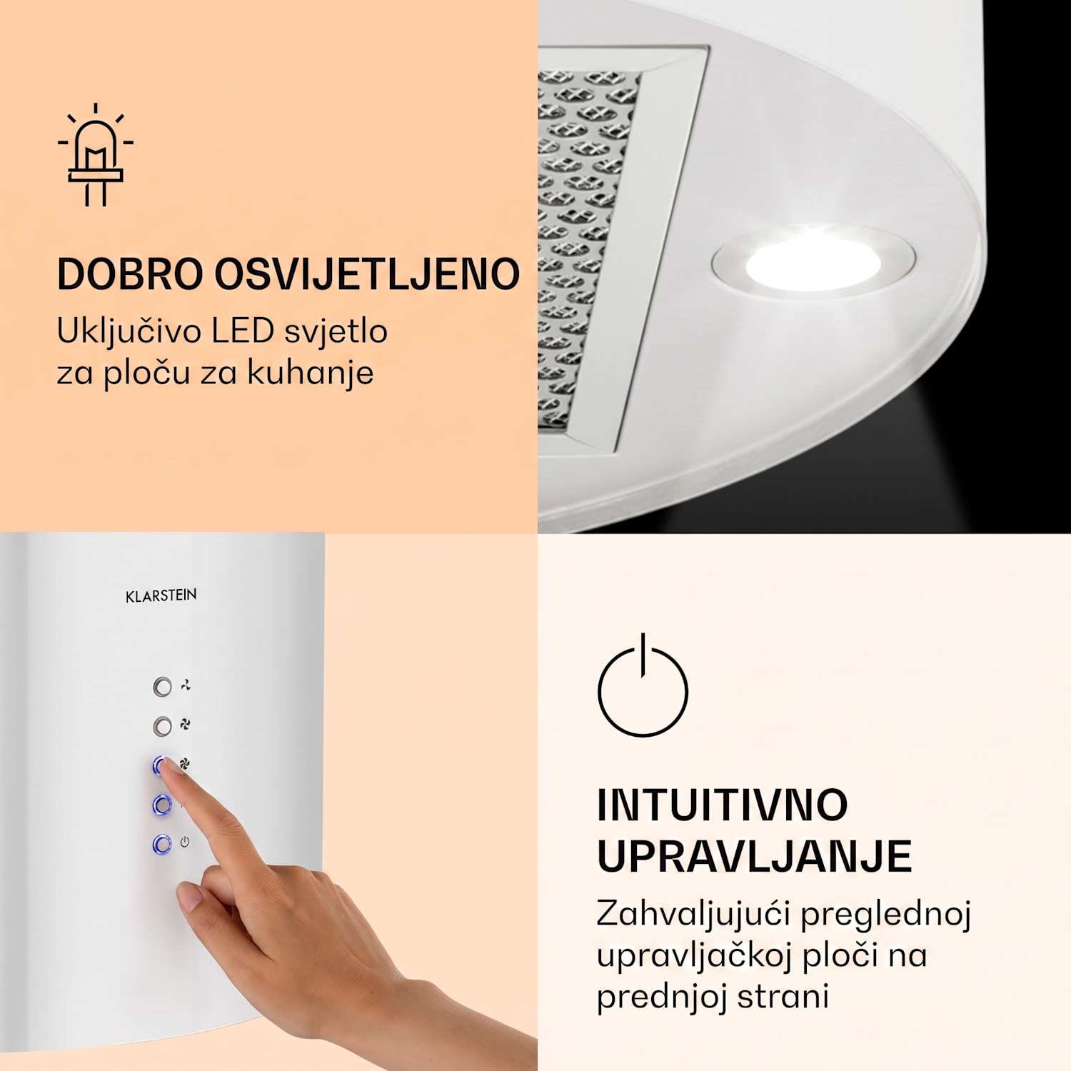 Barella, napa, 38 cm, 518 m³/h, LED, bijela Bijela