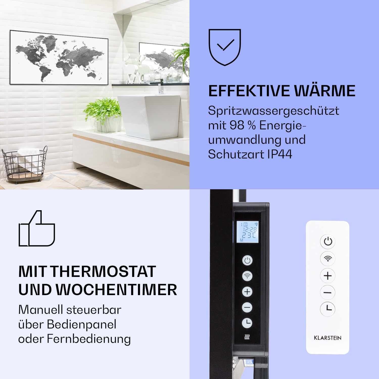 Wonderwall Air Art Smart Infrarotheizung Schwarze Karte 120x60cm 700W 120 x 60 cm | 700 W | Weltkarte – Grau