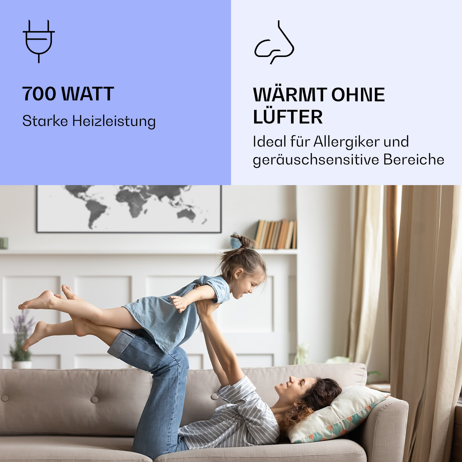 Wonderwall Air Art Smart Infrarotheizung Schwarze Karte 120x60cm 700W 120 x 60 cm | 700 W | Weltkarte – Grau