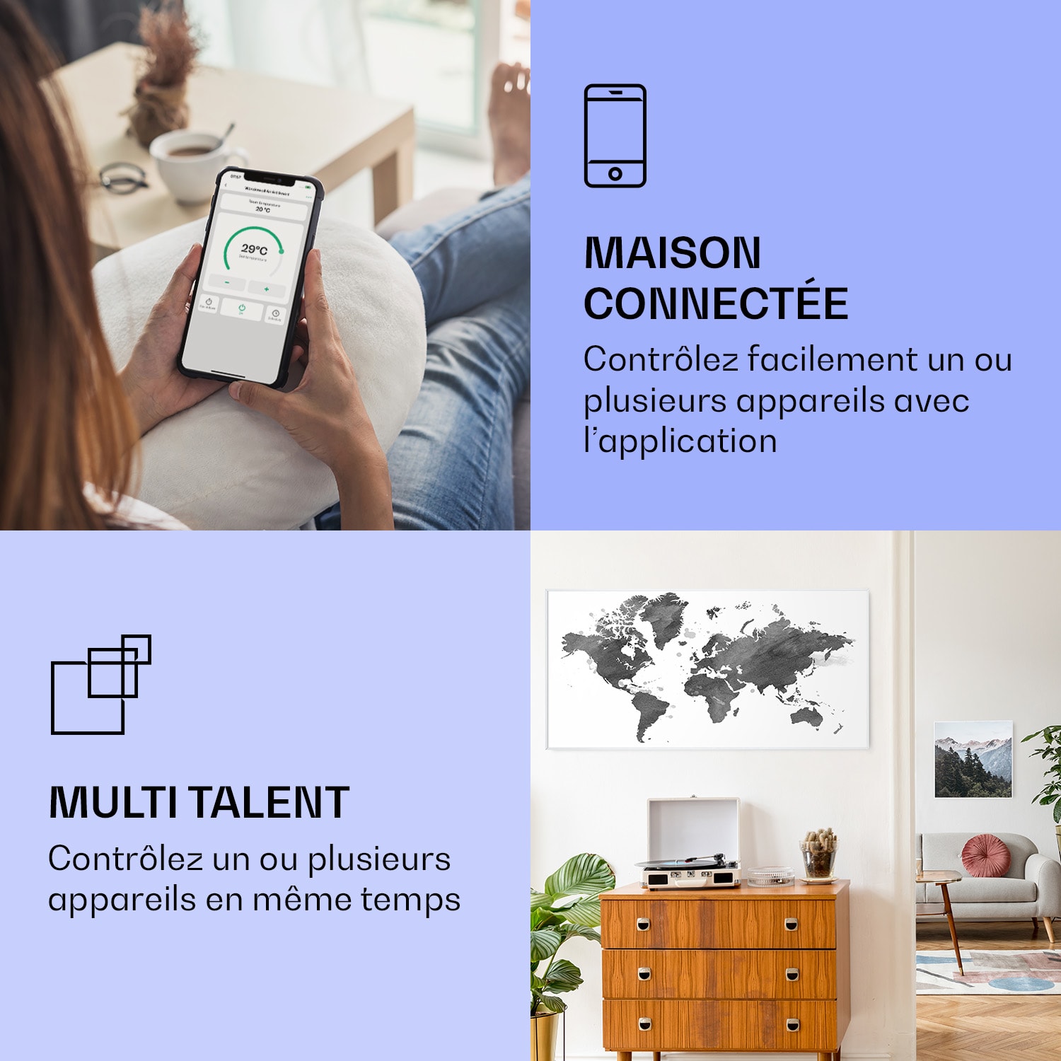 Radiateur infrarouge intelligent Wonderwall Air Art carte noire 120x60 cm 700 W 120 x 60 cm | Carte noire, cadre blanc