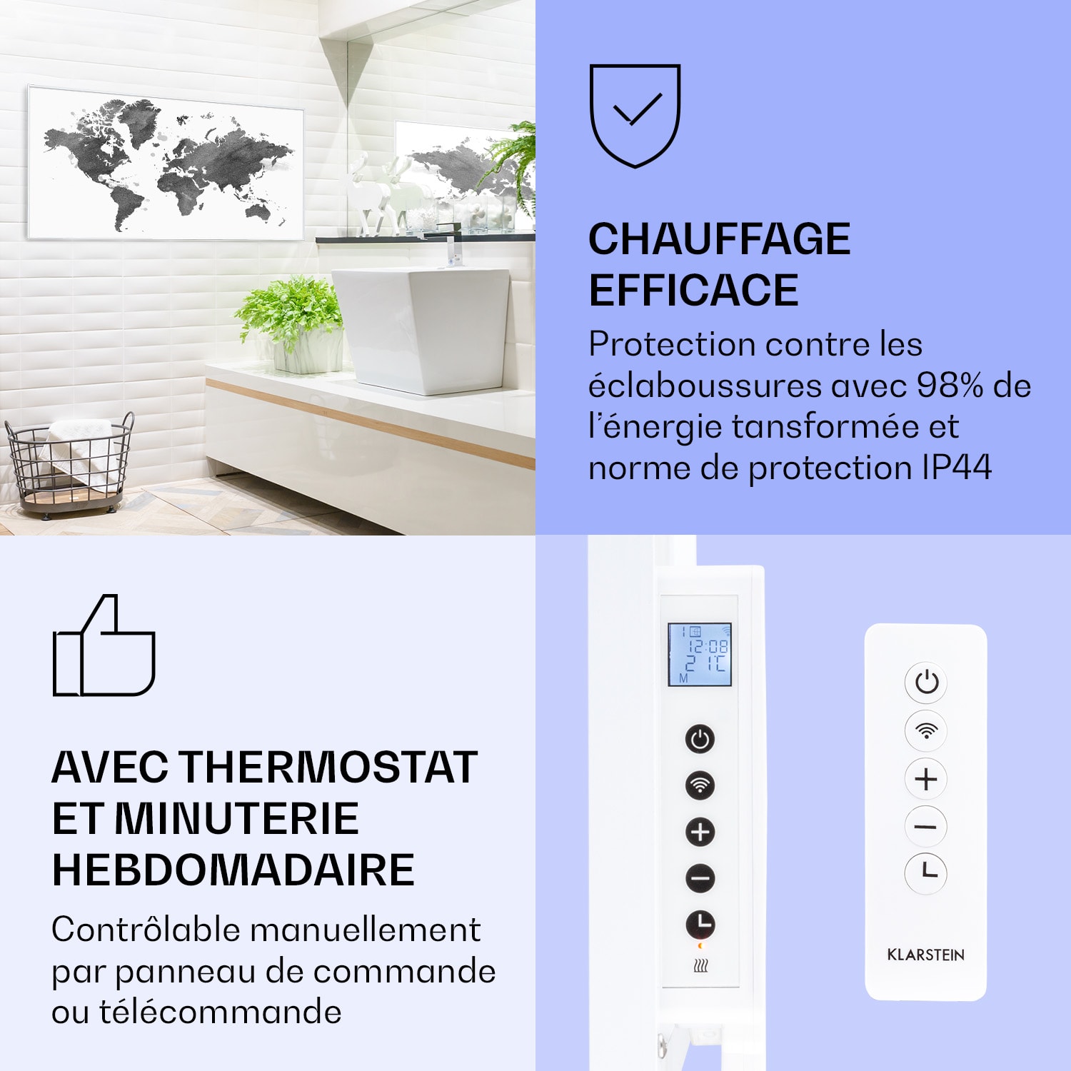 Radiateur infrarouge intelligent Wonderwall Air Art carte noire 120x60 cm 700 W 120 x 60 cm | Carte noire, cadre blanc