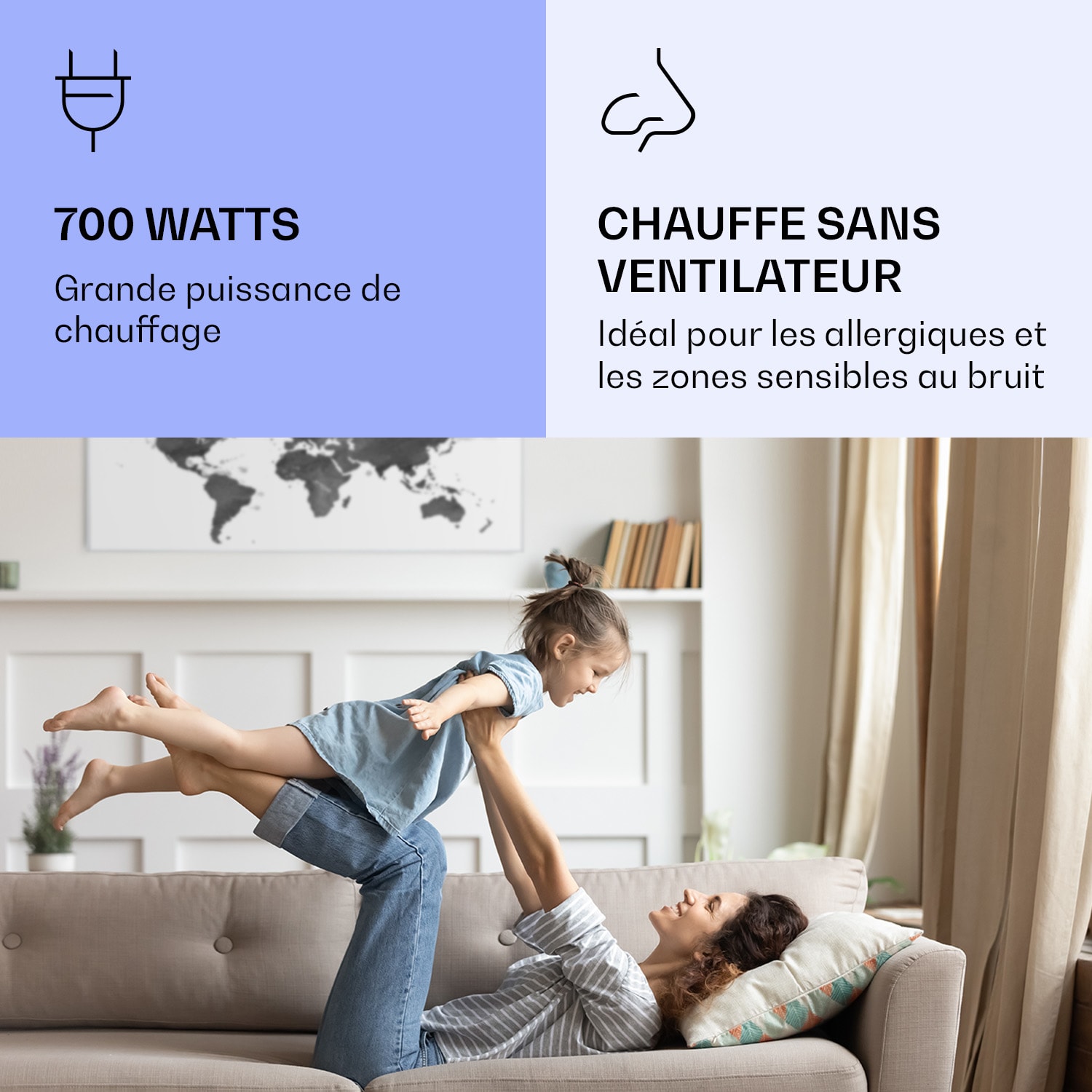 Radiateur infrarouge intelligent Wonderwall Air Art carte noire 120x60 cm 700 W 120 x 60 cm | Carte noire, cadre blanc