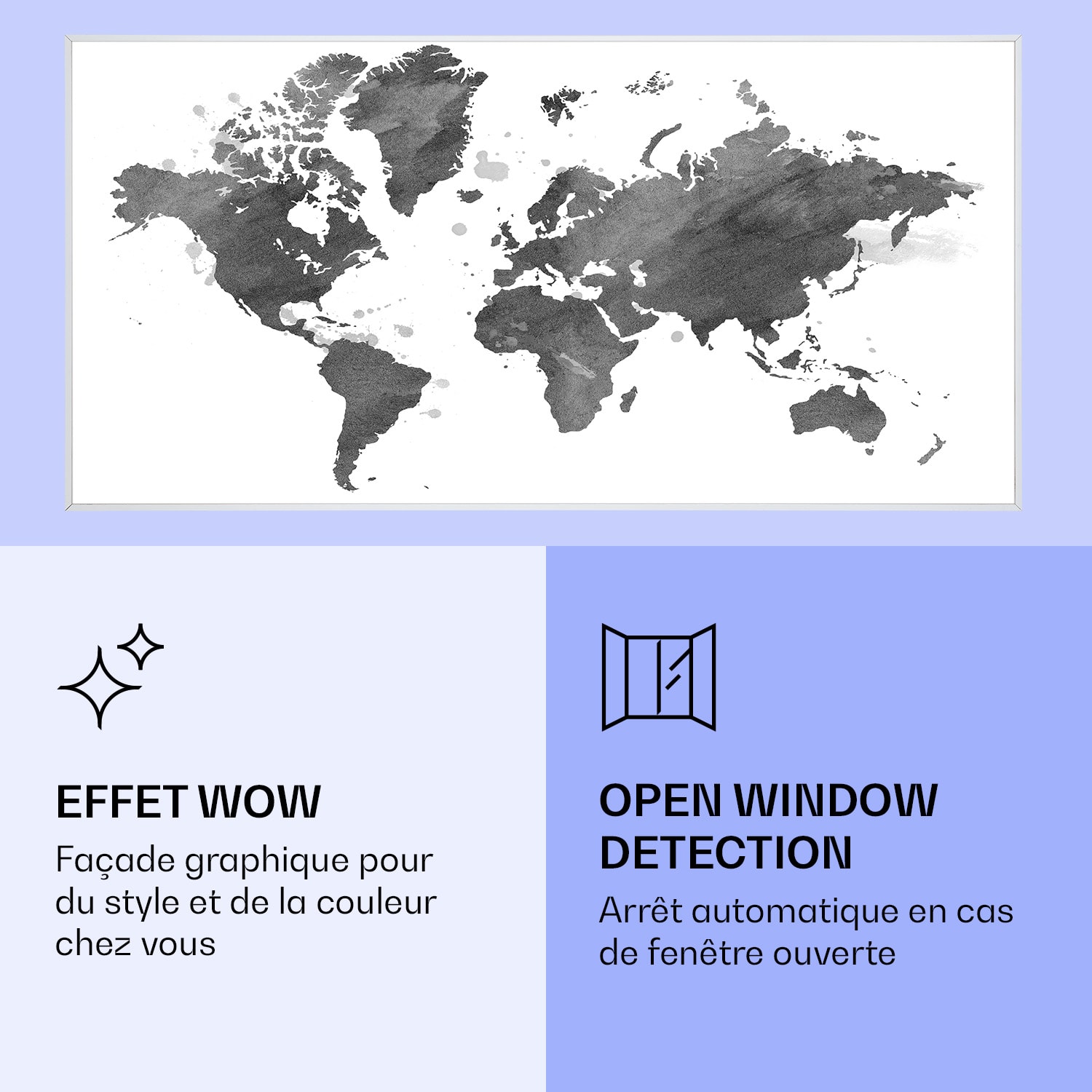 Radiateur infrarouge intelligent Wonderwall Air Art carte noire 120x60 cm 700 W 120 x 60 cm | Carte noire, cadre blanc