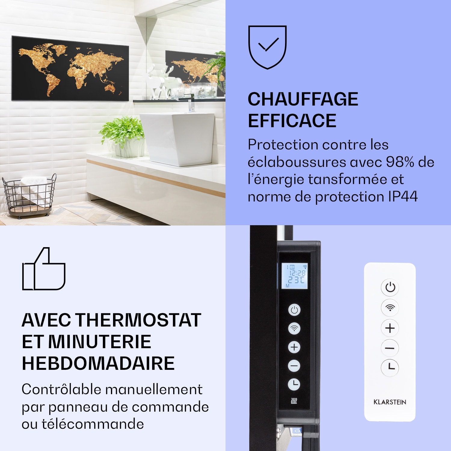 Wonderwall Air Art Smart infraroodverwarming gouden kaart 120x60 cm 700 W 120 x 60 cm | Gouden kaart, zwart frame