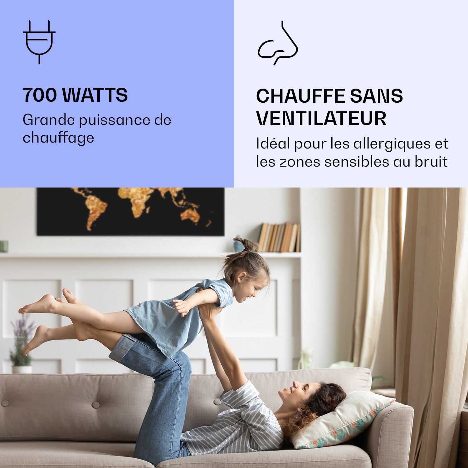 Wonderwall Air Art Smart infraroodverwarming gouden kaart 120x60 cm 700 W 120 x 60 cm | Gouden kaart, zwart frame