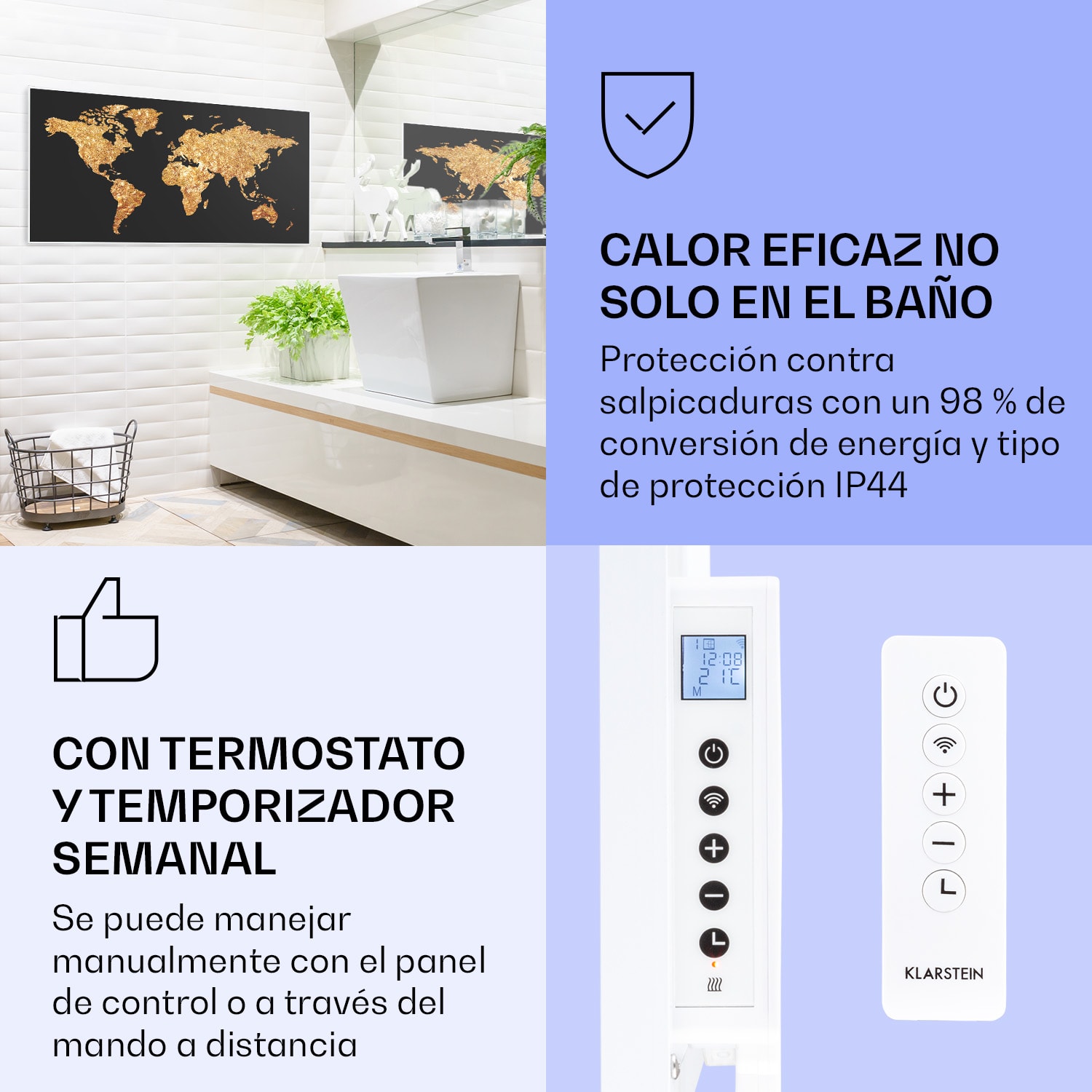 Wonderwall Air Art Calefactor infrarrojo inteligente dorado 120 x 60 cm 700 W 120 x 60 cm | Mapa de oro, marco blanco