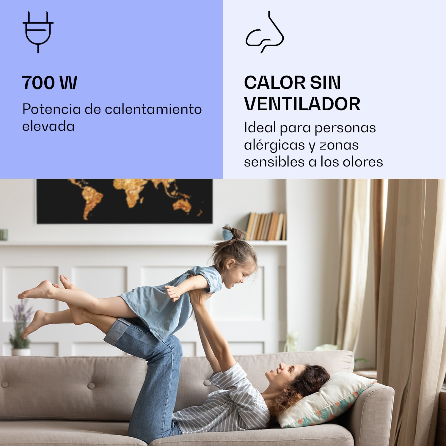 Wonderwall Air Art Calefactor infrarrojo inteligente dorado 120 x 60 cm 700 W 120 x 60 cm | Mapa de oro, marco blanco