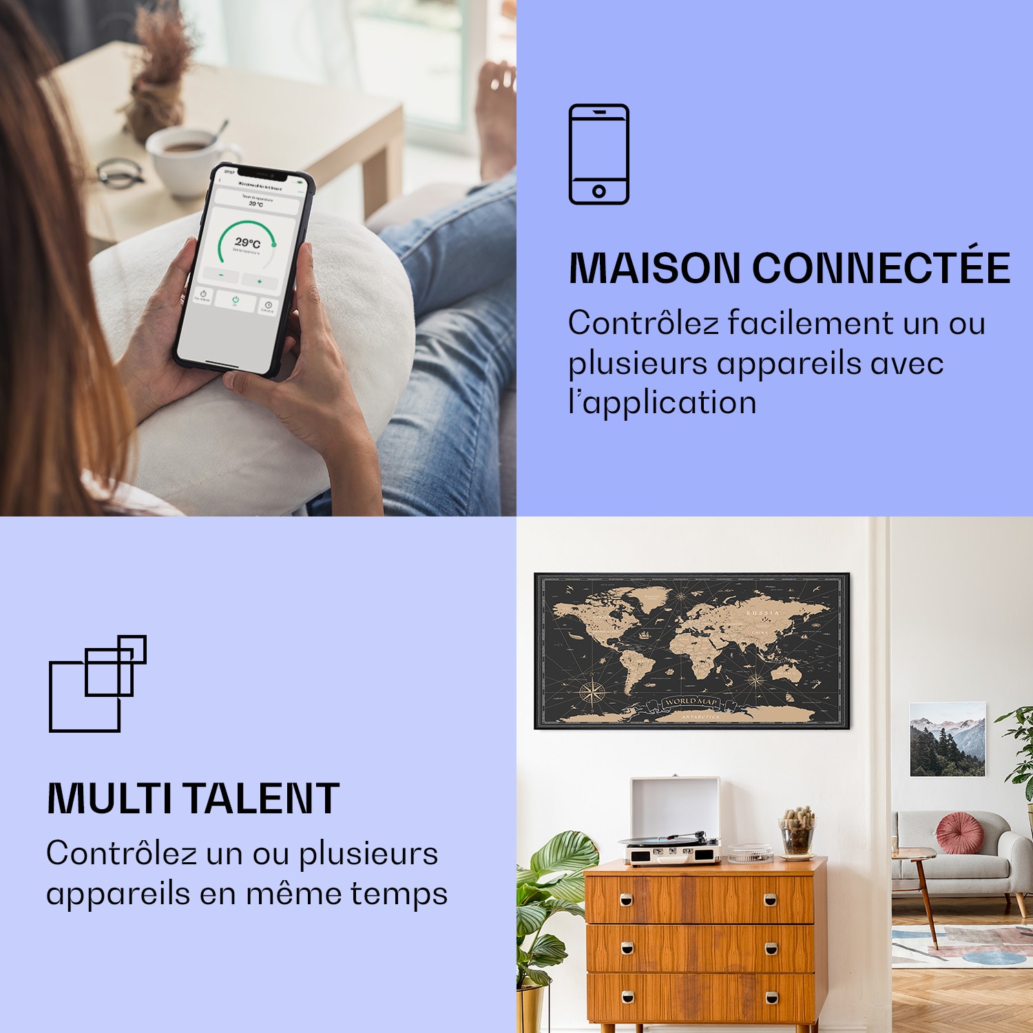 Radiateur infrarouge intelligent Wonderwall Air Art carte de nuit 120x60 cm 700 W 