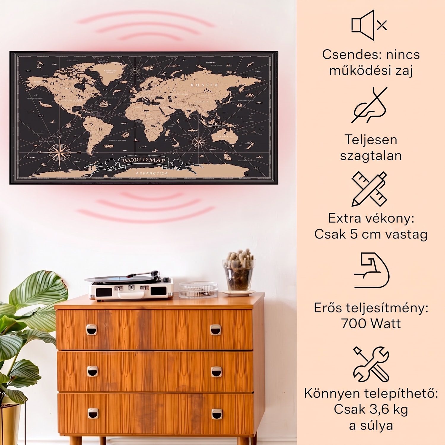 Wonderwall Air Art Smart, infravörös hősugárzó, 120 x 60 cm, 700 W, éjszakai térkép 