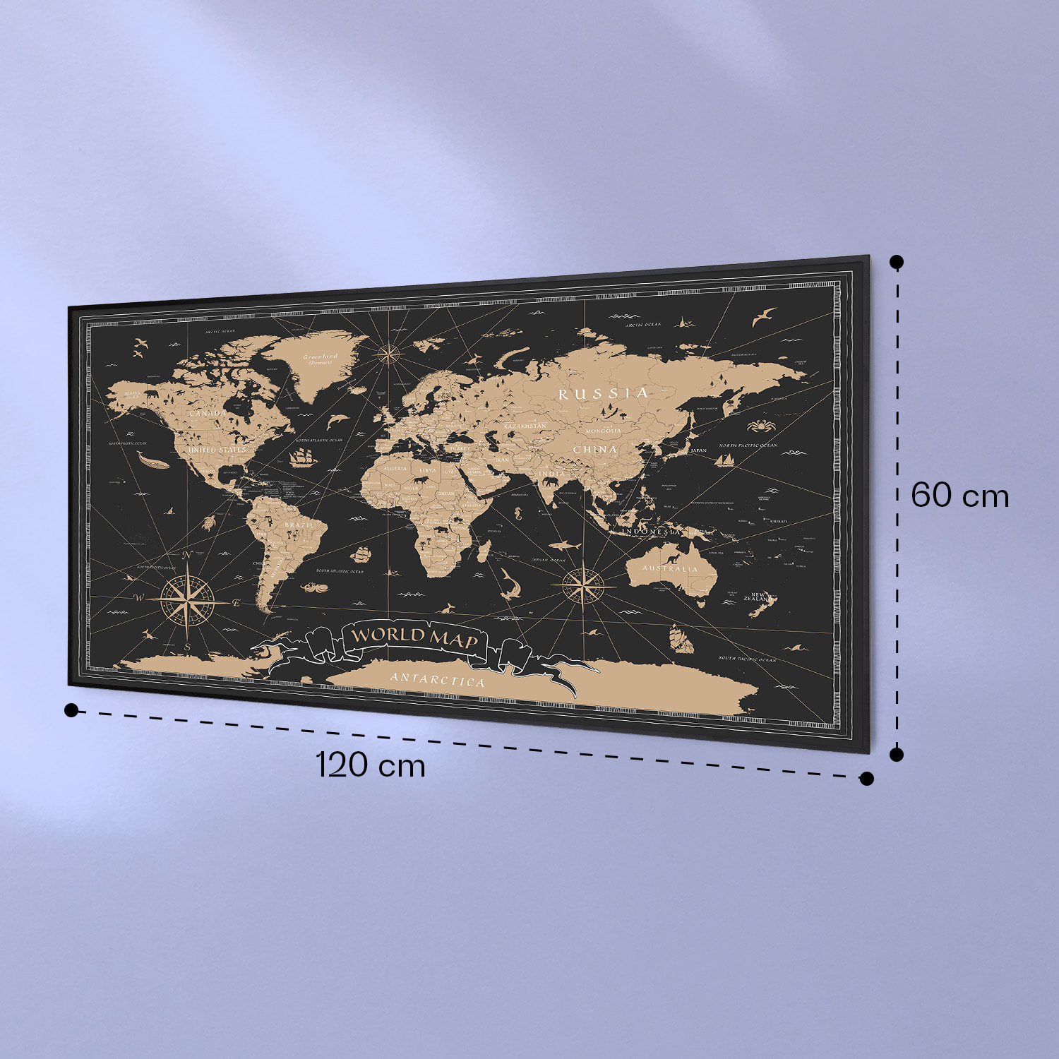 Wonderwall Air Art Smart, infravörös hősugárzó, 120 x 60 cm, 700 W, éjszakai térkép 120 x 60 cm | 700 W | Világtérkép – fekete