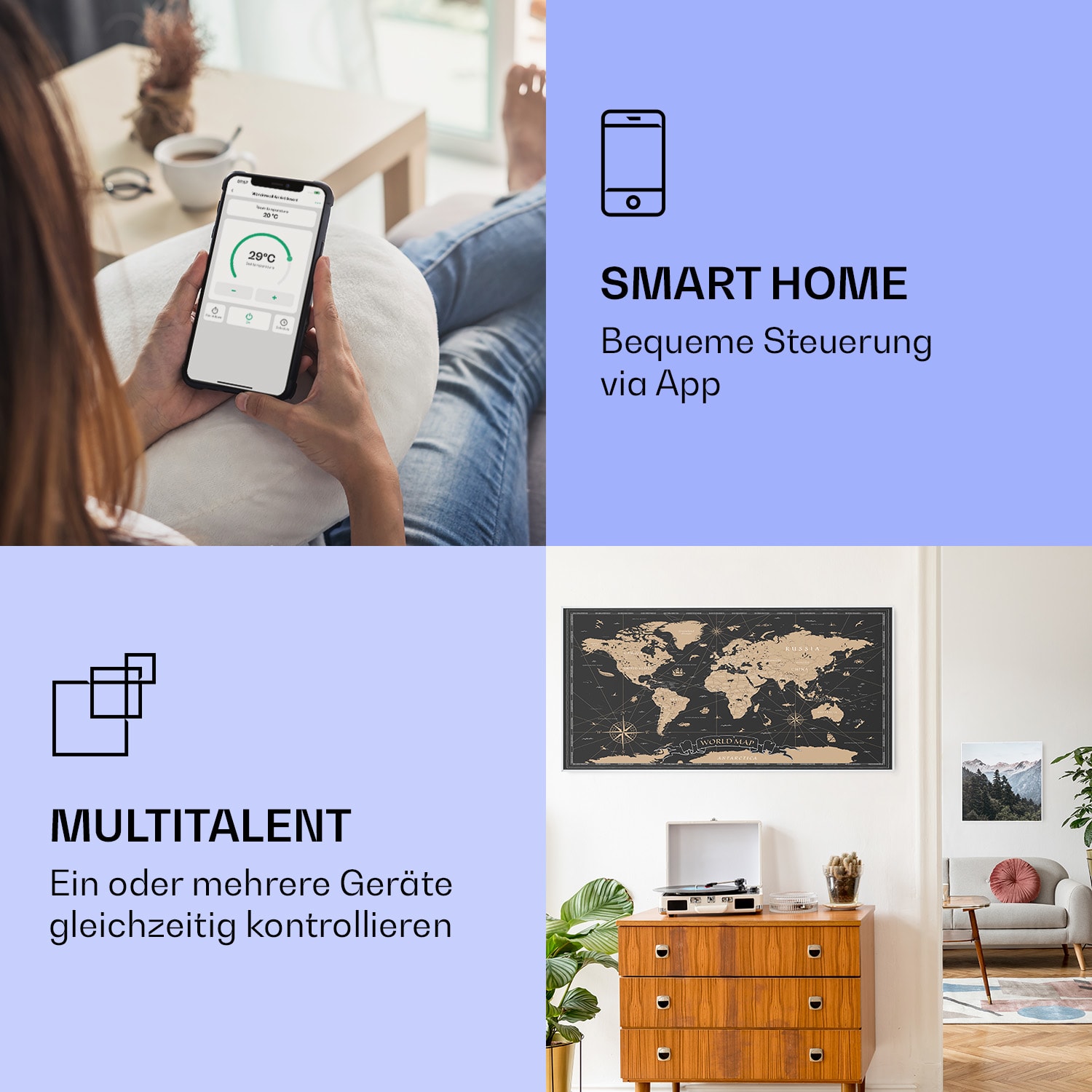 Wonderwall Air Art Smart Riscaldatore a infrarossi Mappa notturna 120x60cm 700W 120 x 60 cm | Mappa notturna, cornice bianca