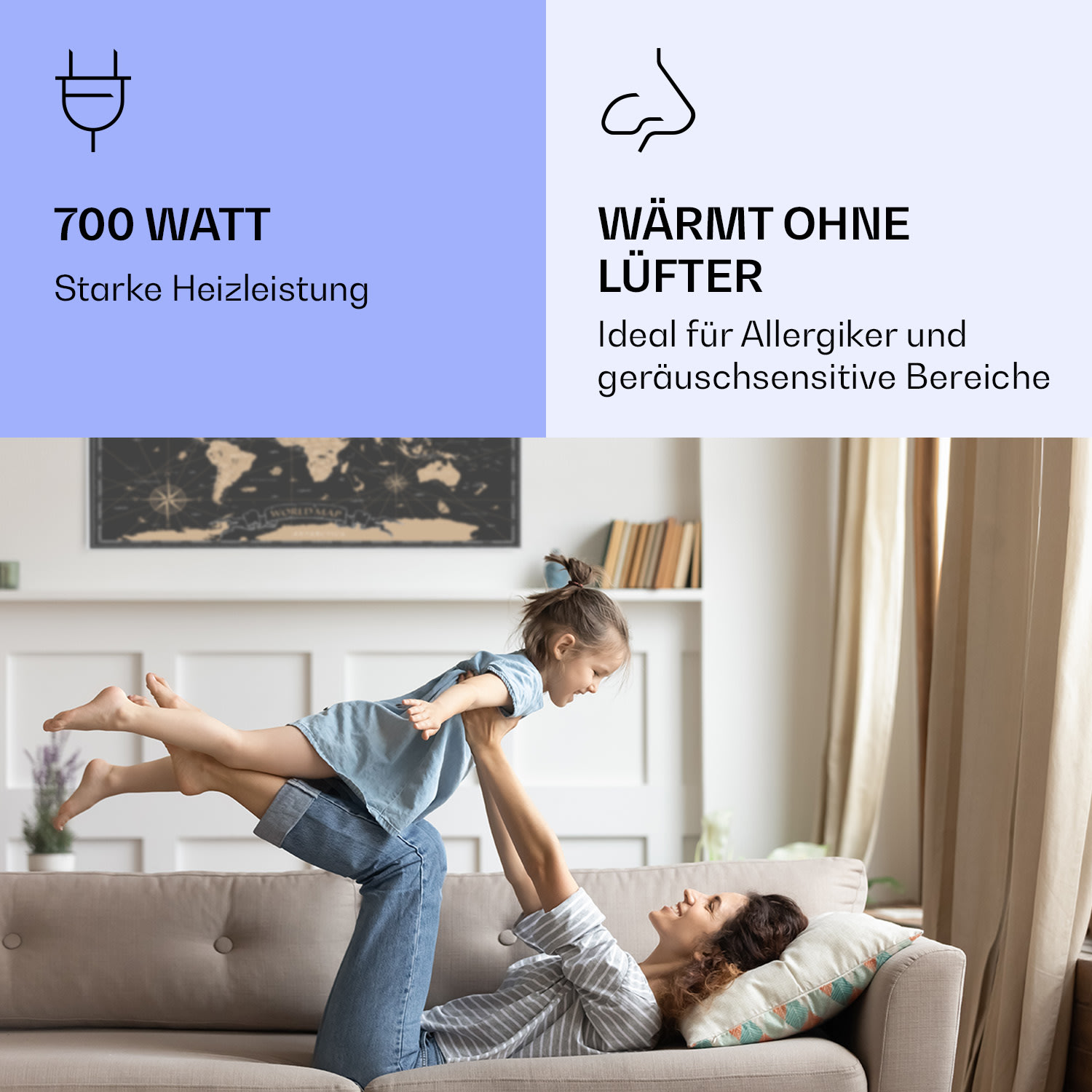 Wonderwall Air Art Smart Riscaldatore a infrarossi Mappa notturna 120x60cm 700W 120 x 60 cm | Mappa notturna, cornice bianca