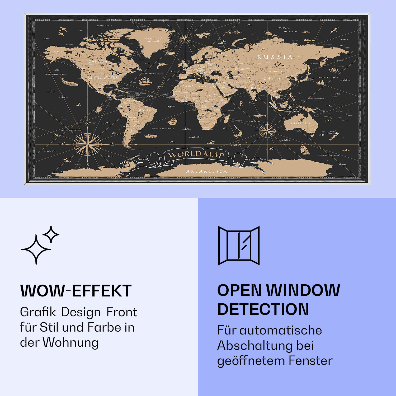 Wonderwall Air Art Smart Riscaldatore a infrarossi Mappa notturna 120x60cm 700W 120 x 60 cm | Mappa notturna, cornice bianca