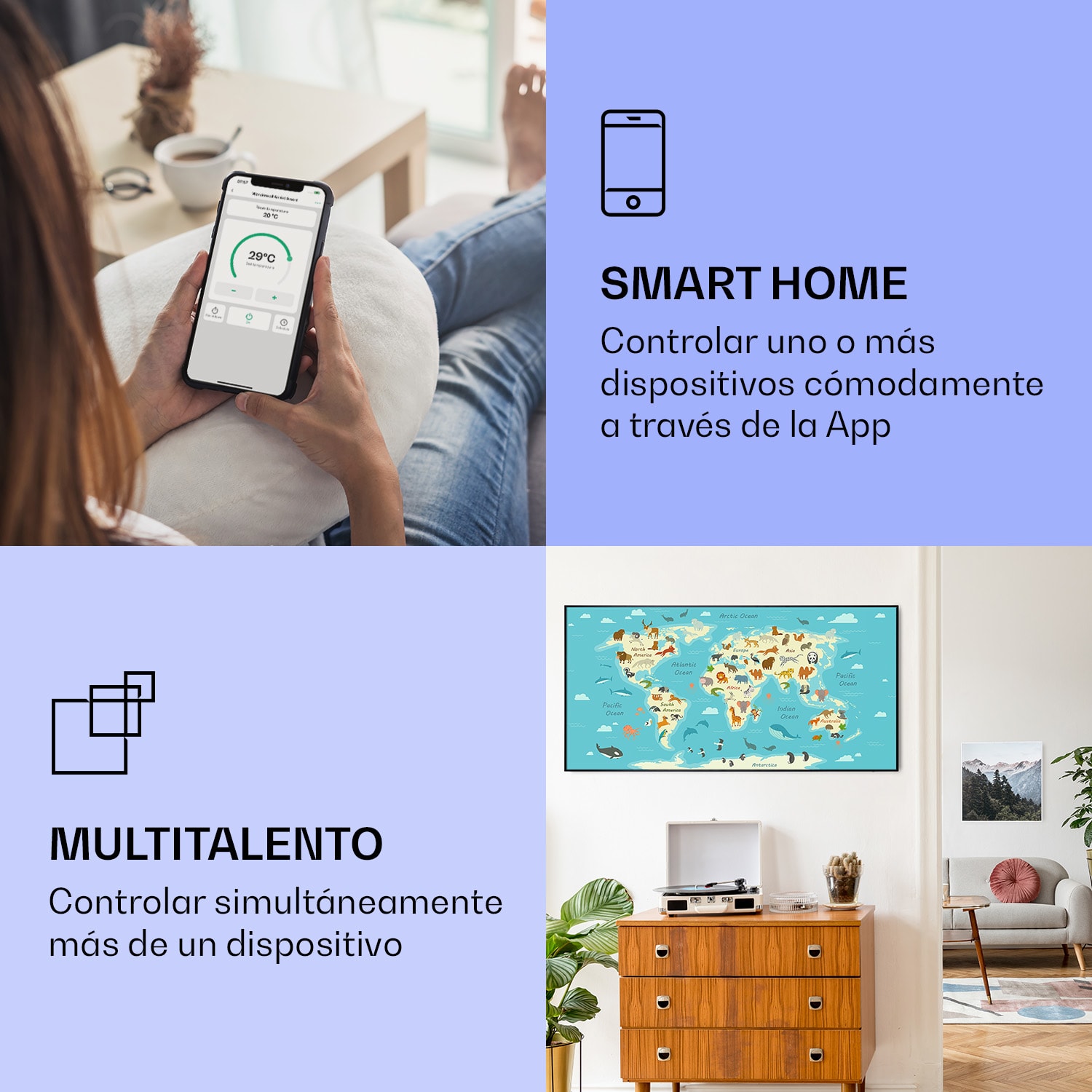 Wonderwall Air Art Calefactor infrarrojo inteligente con animales 120 x 60 cm 700 W 