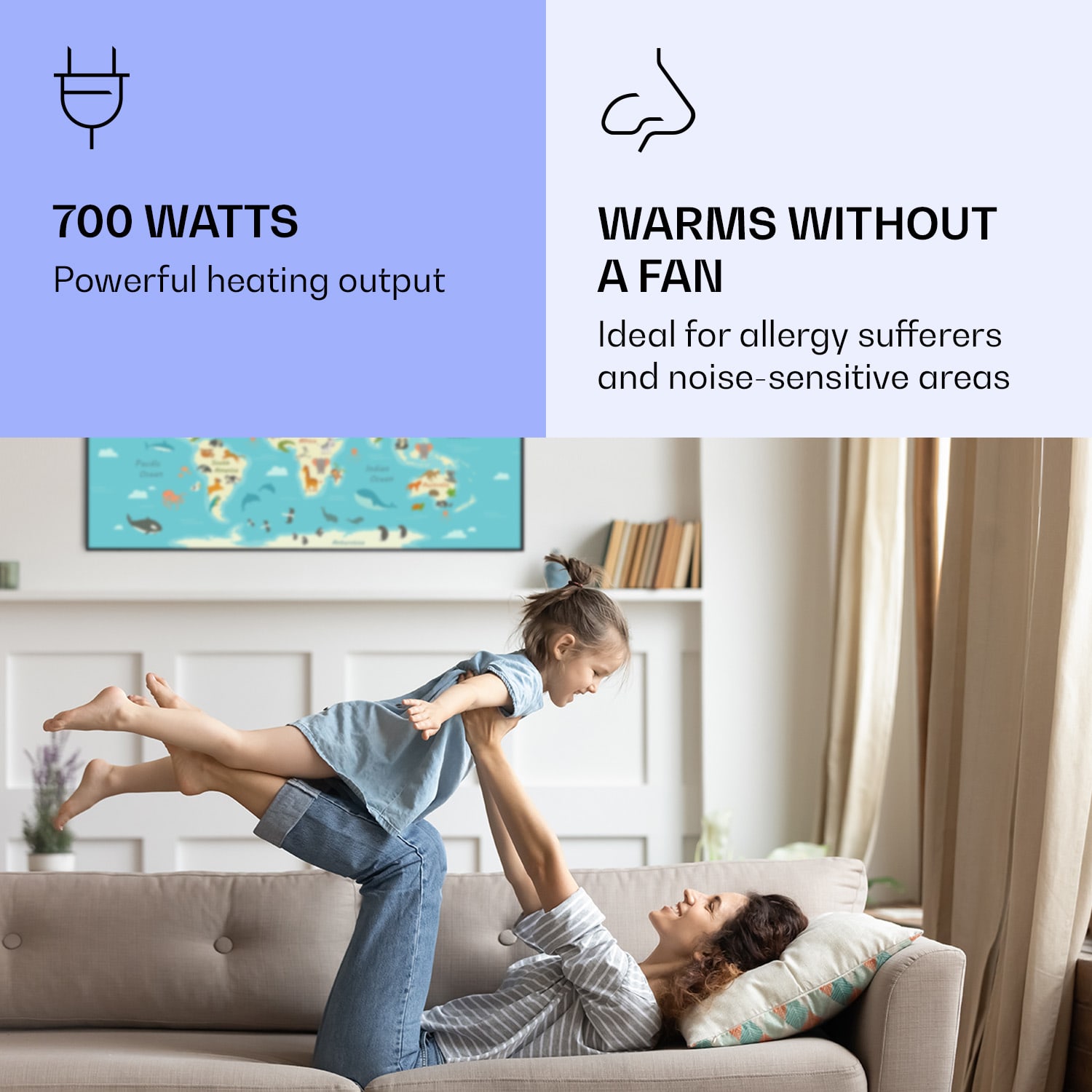 Air Art Smart Infrared Heating map with Animals 120x60cm 700W 120 x 60 cm | Animal Map, Black Frame