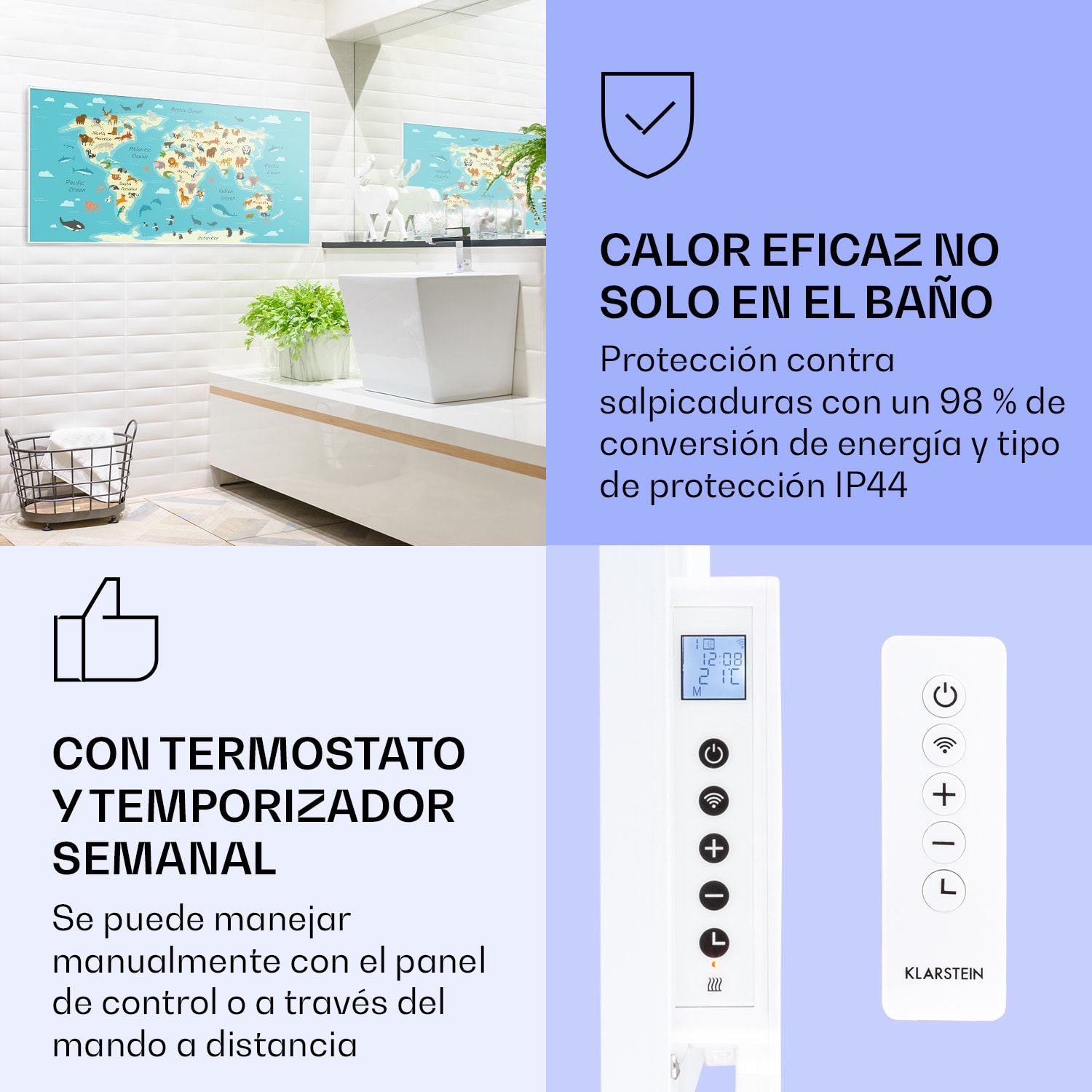 Wonderwall Air Art Calefactor infrarrojo inteligente con animales 120 x 60 cm 700 W 120 x 60 cm | Mapa de Animales, Marco Blanco