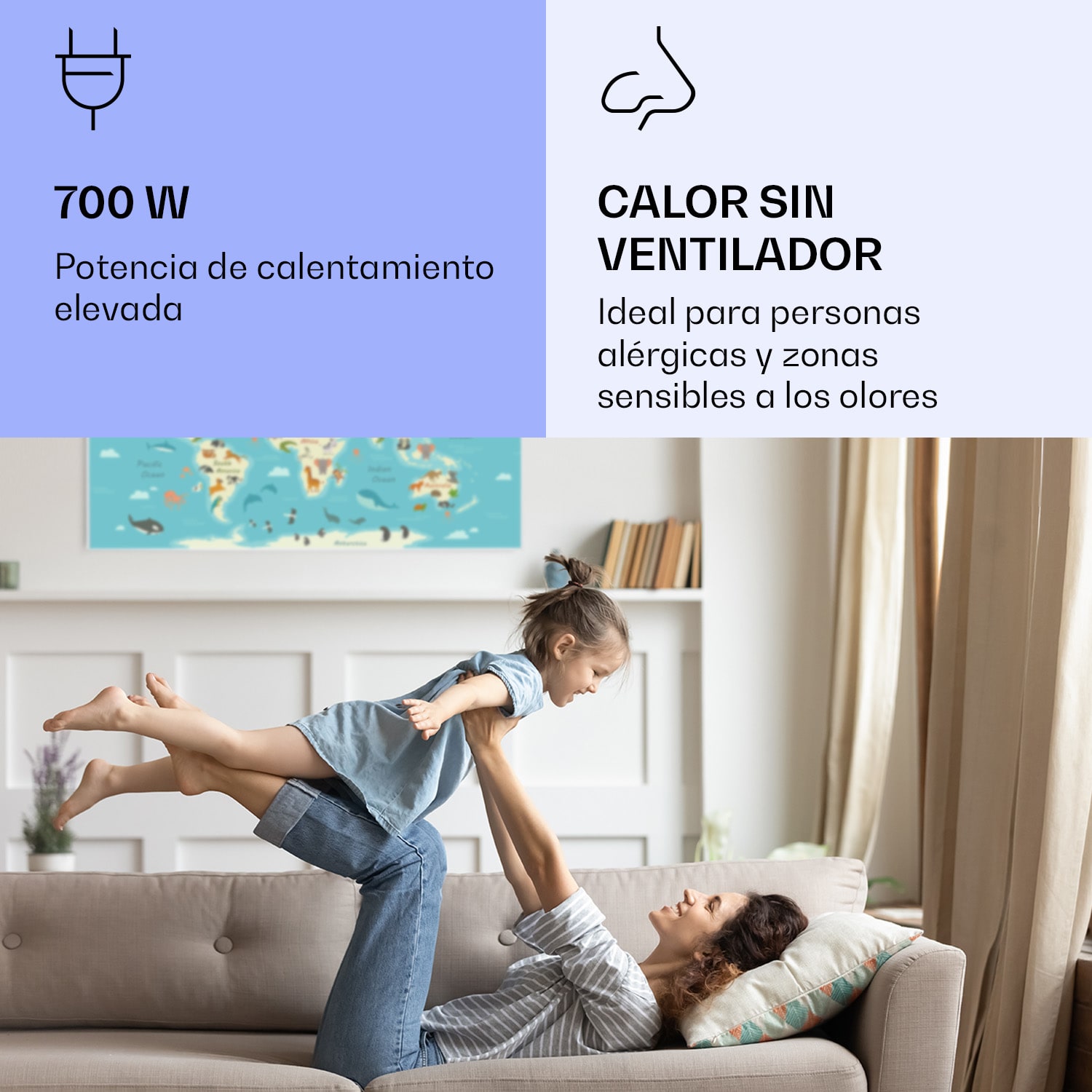 Wonderwall Air Art Calefactor infrarrojo inteligente con animales 120 x 60 cm 700 W 120 x 60 cm | Mapa de Animales, Marco Blanco