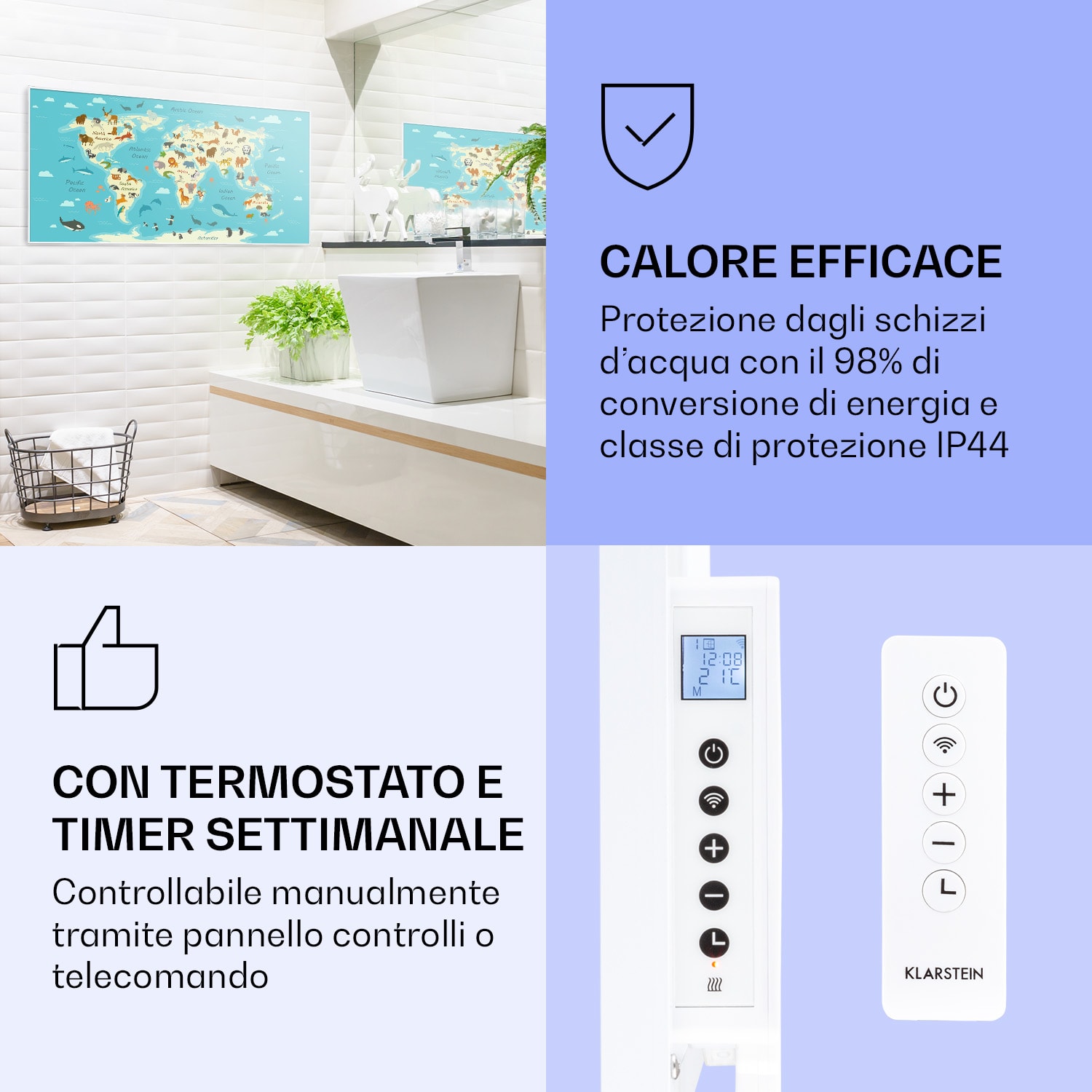 Wonderwall Air Art Smart Riscaldatore a infrarossi Mappa con animali 120x60cm 700W 120 x 60 cm | Mappa animale, cornice bianca