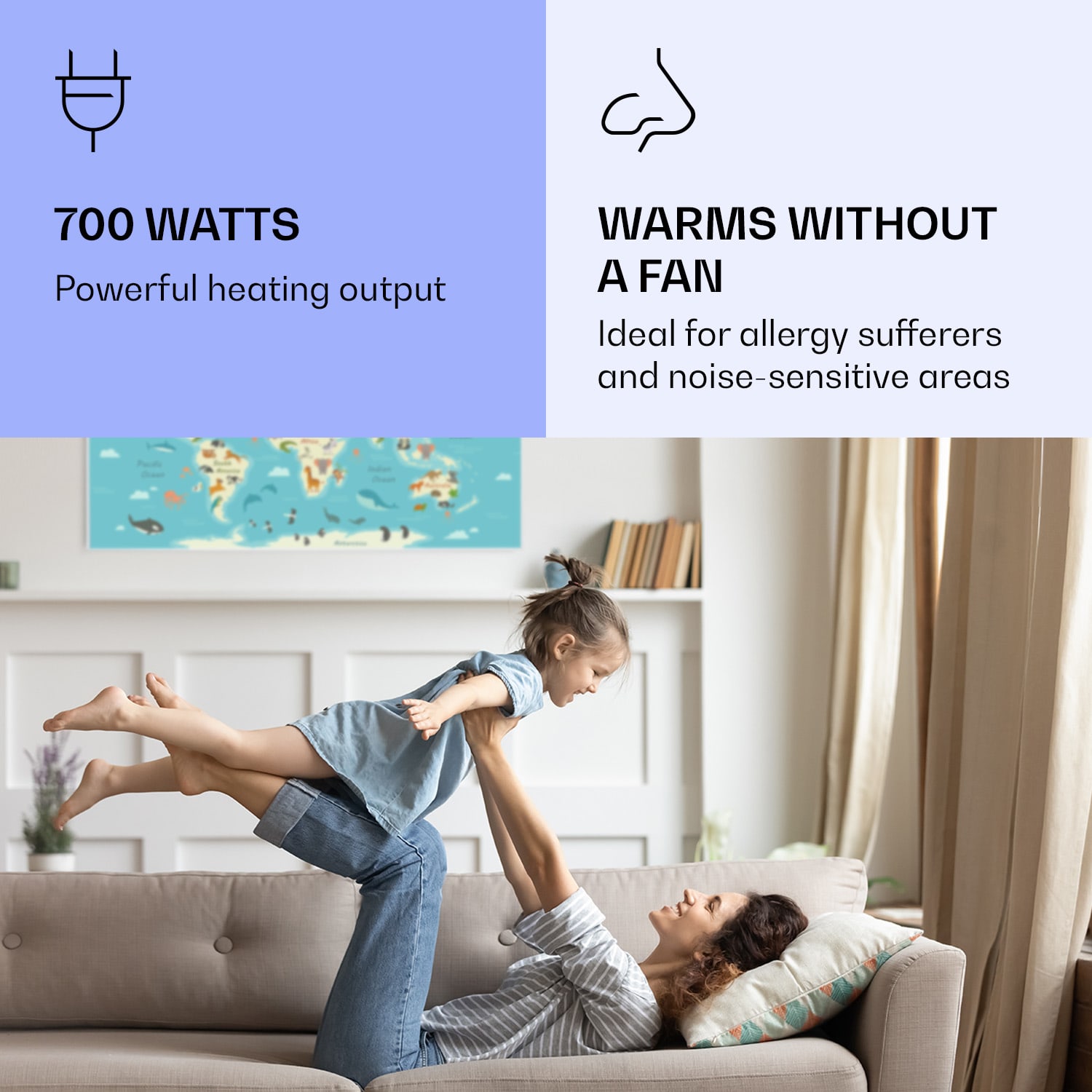 Air Art Smart Infrared Heating map with Animals 120x60cm 700W 120 x 60 cm | Animal Map, White Frame