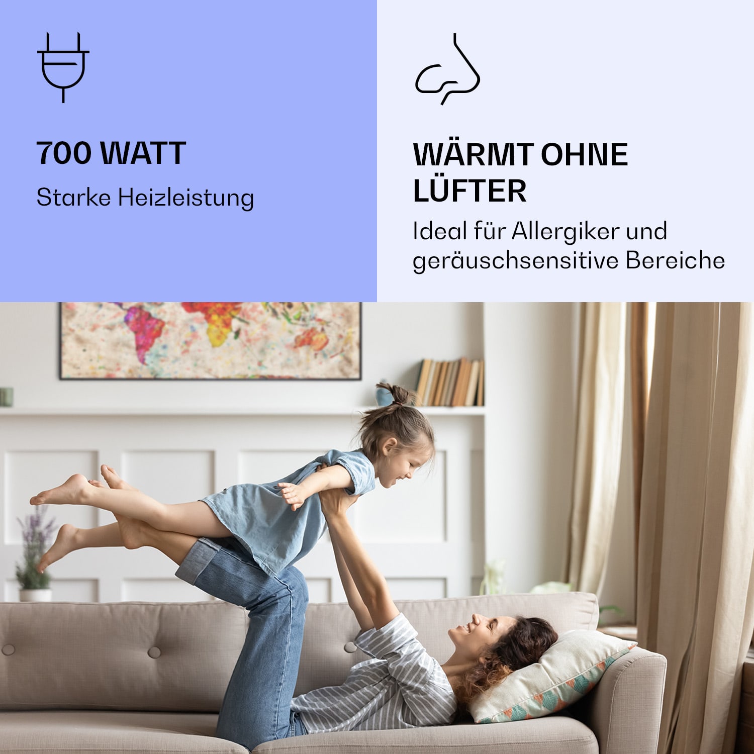 Wonderwall Air Art Smart Infrarotheizung Farbige Karte 120x60cm 700W 