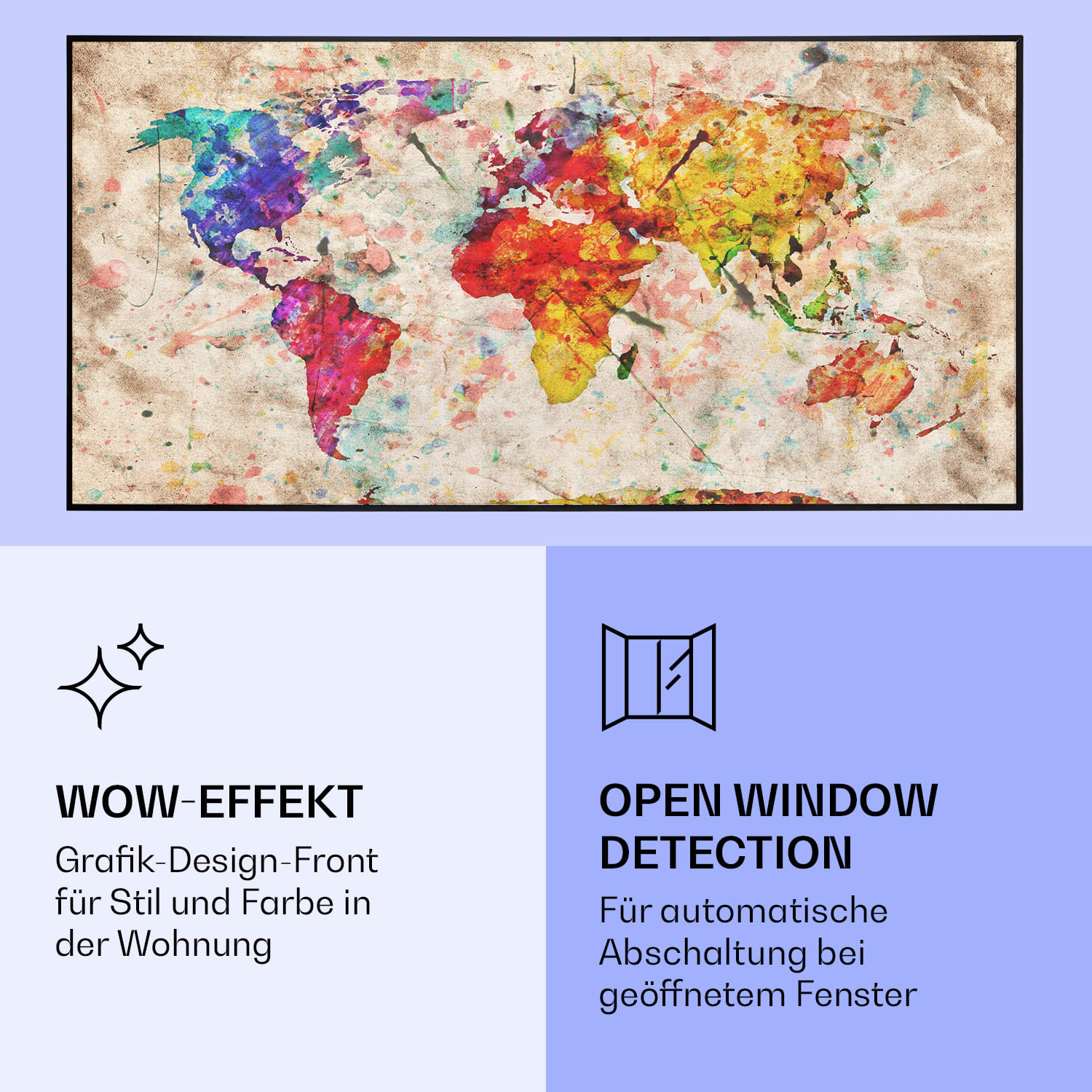 Wonderwall Air Art Smart Infrarotheizung Farbige Karte 120x60cm 700W 