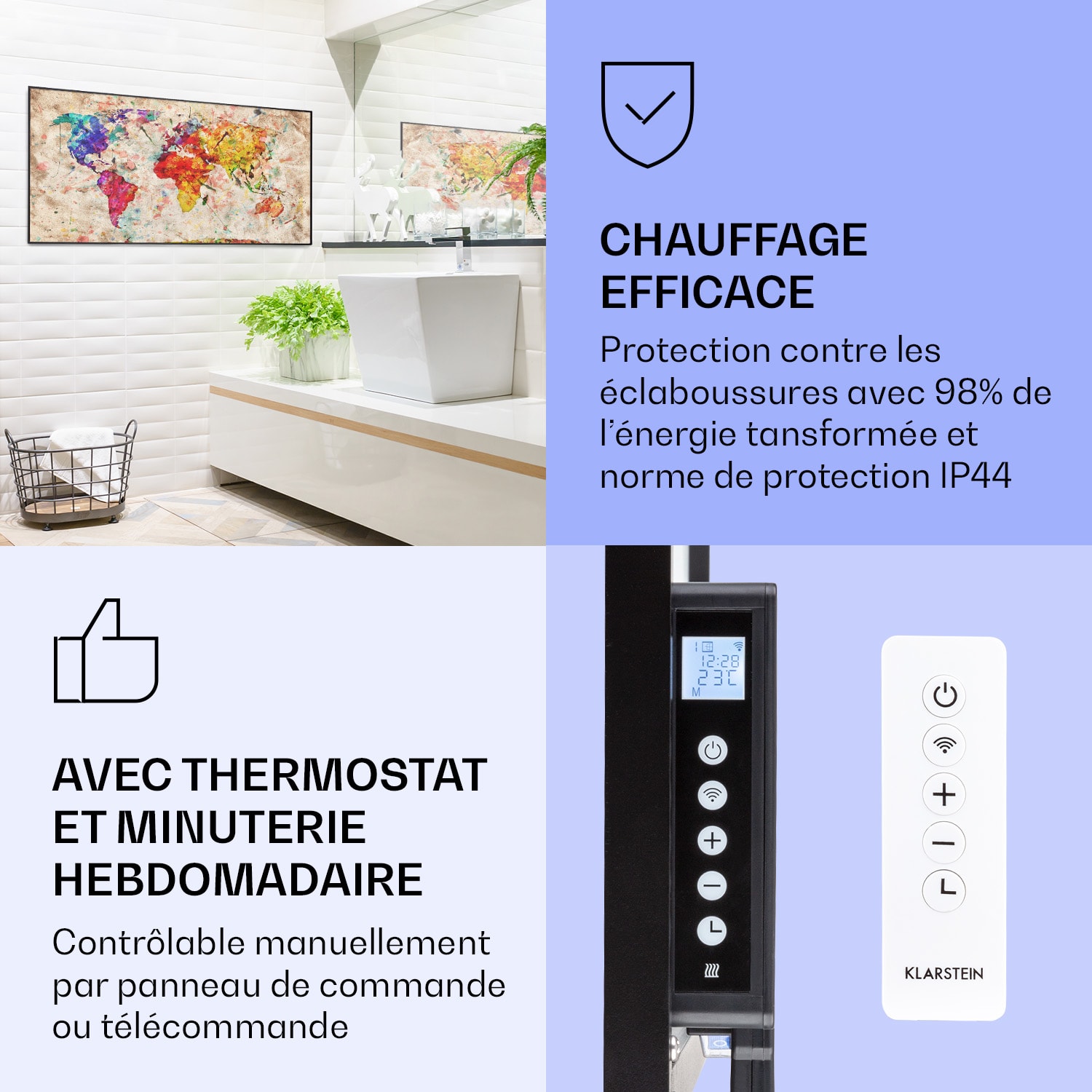 Radiateur infrarouge intelligent Wonderwall Air Art carte colorée 120x60 cm 700 W 120 x 60 cm | Carte de couleur, cadre noir