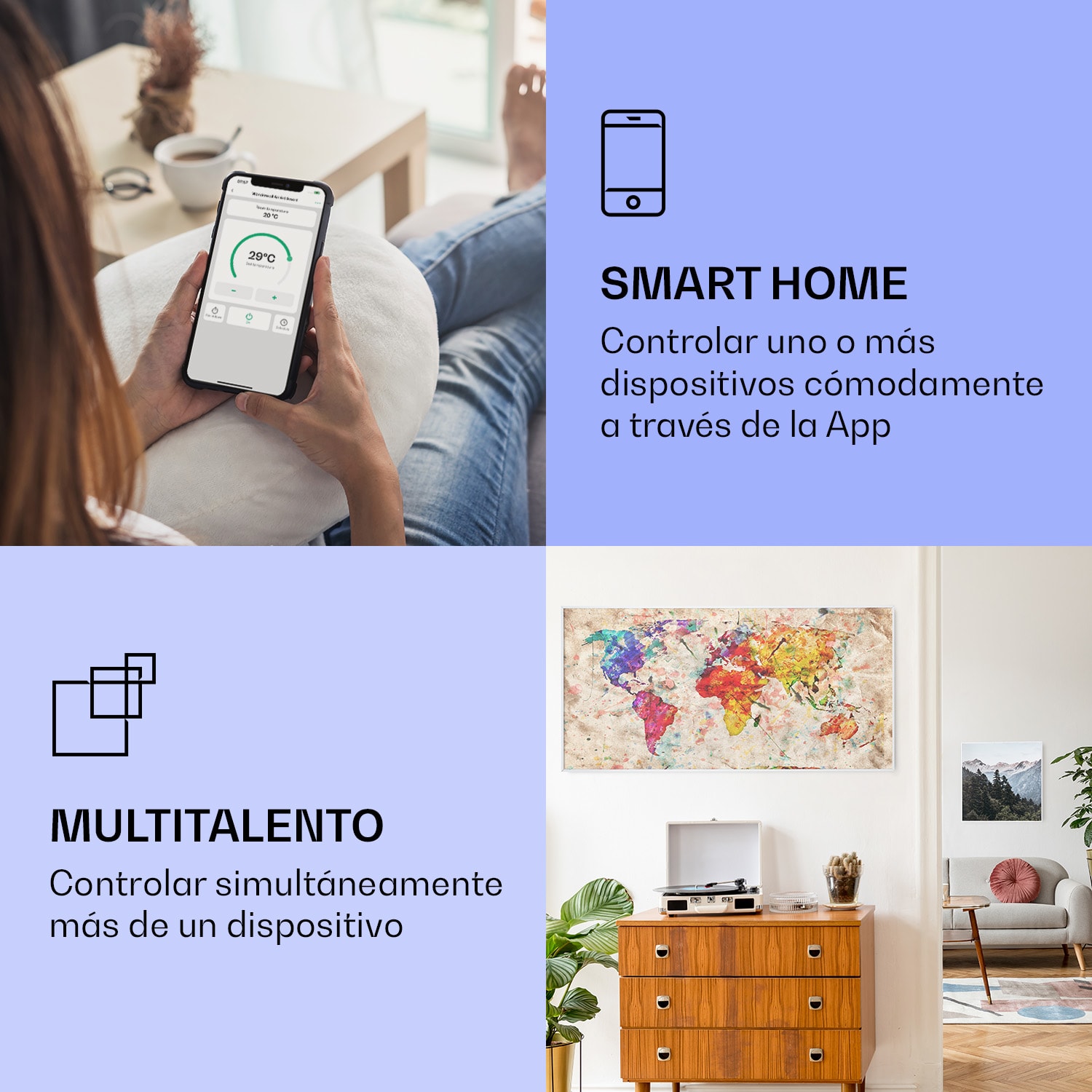 Wonderwall Air Art Calefactor infrarrojo inteligente colorido 120 x 60 cm 700 W 