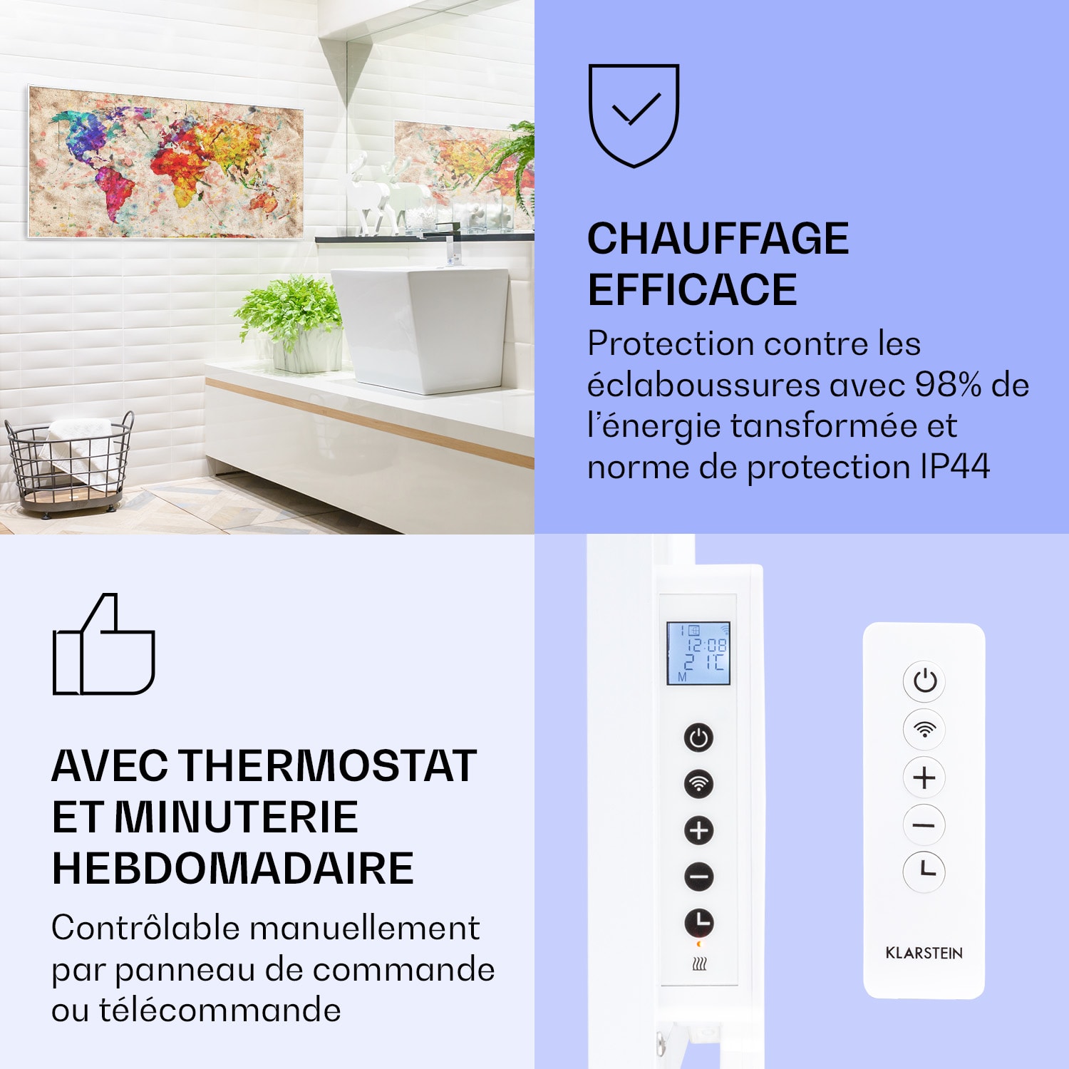 Radiateur infrarouge intelligent Wonderwall Air Art carte colorée 120x60 cm 700 W 120 x 60 cm | 700 W | Carte du monde – Colorée