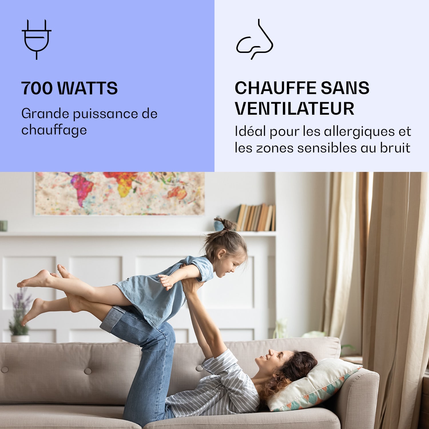 Radiateur infrarouge intelligent Wonderwall Air Art carte colorée 120x60 cm 700 W 120 x 60 cm | 700 W | Carte du monde – Colorée