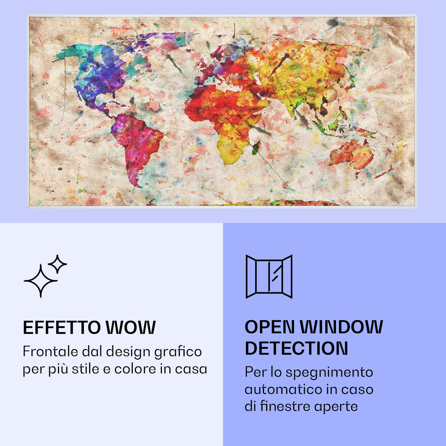 Wonderwall Air Art Smart Riscaldatore a infrarossi Mappa colorata 120x60cm 700W 