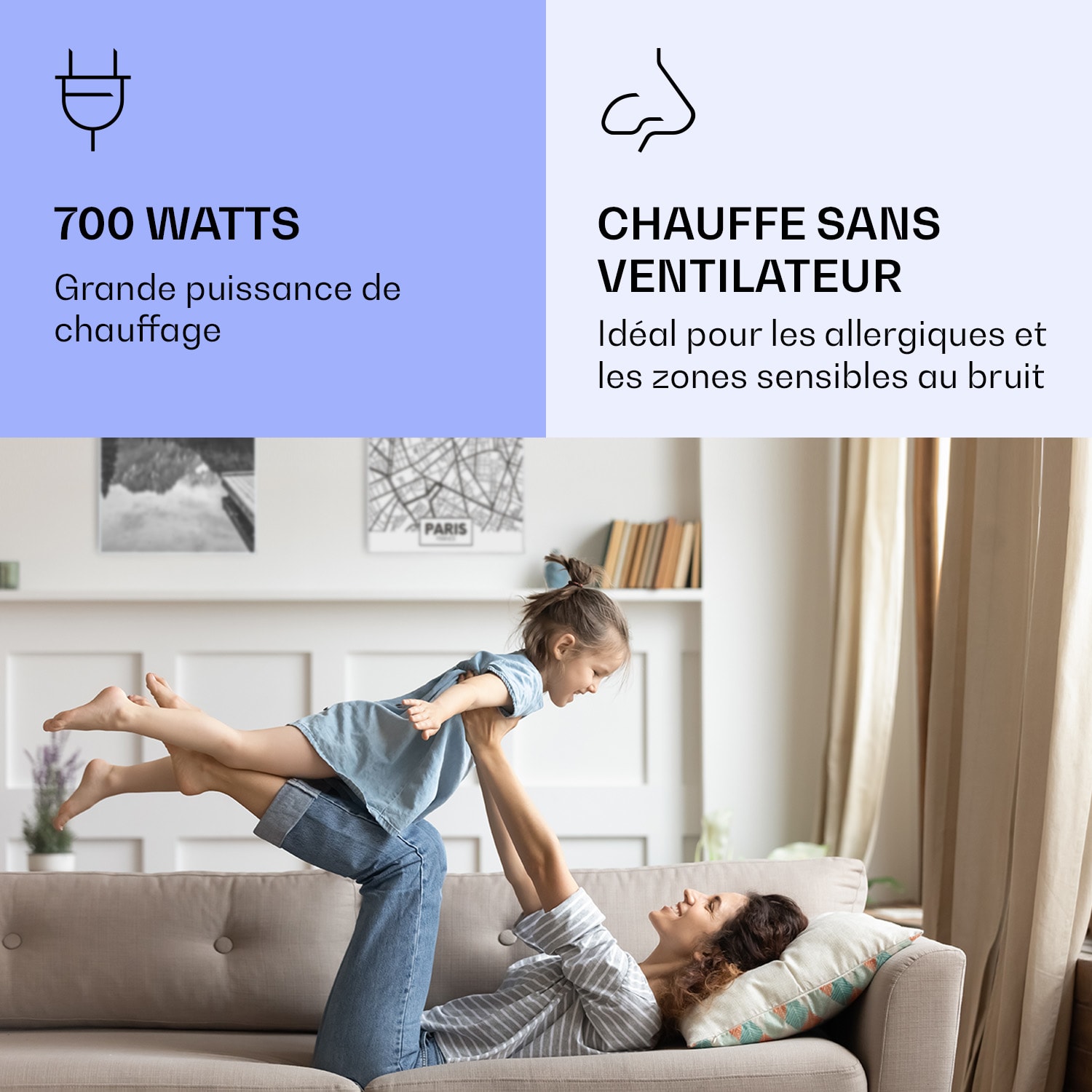 Radiateur infrarouge intelligent Wonderwall Air Art plan de Paris 60x120 cm 700 W 60 x 120 cm | Carte de la ville Paris, cadre blanc