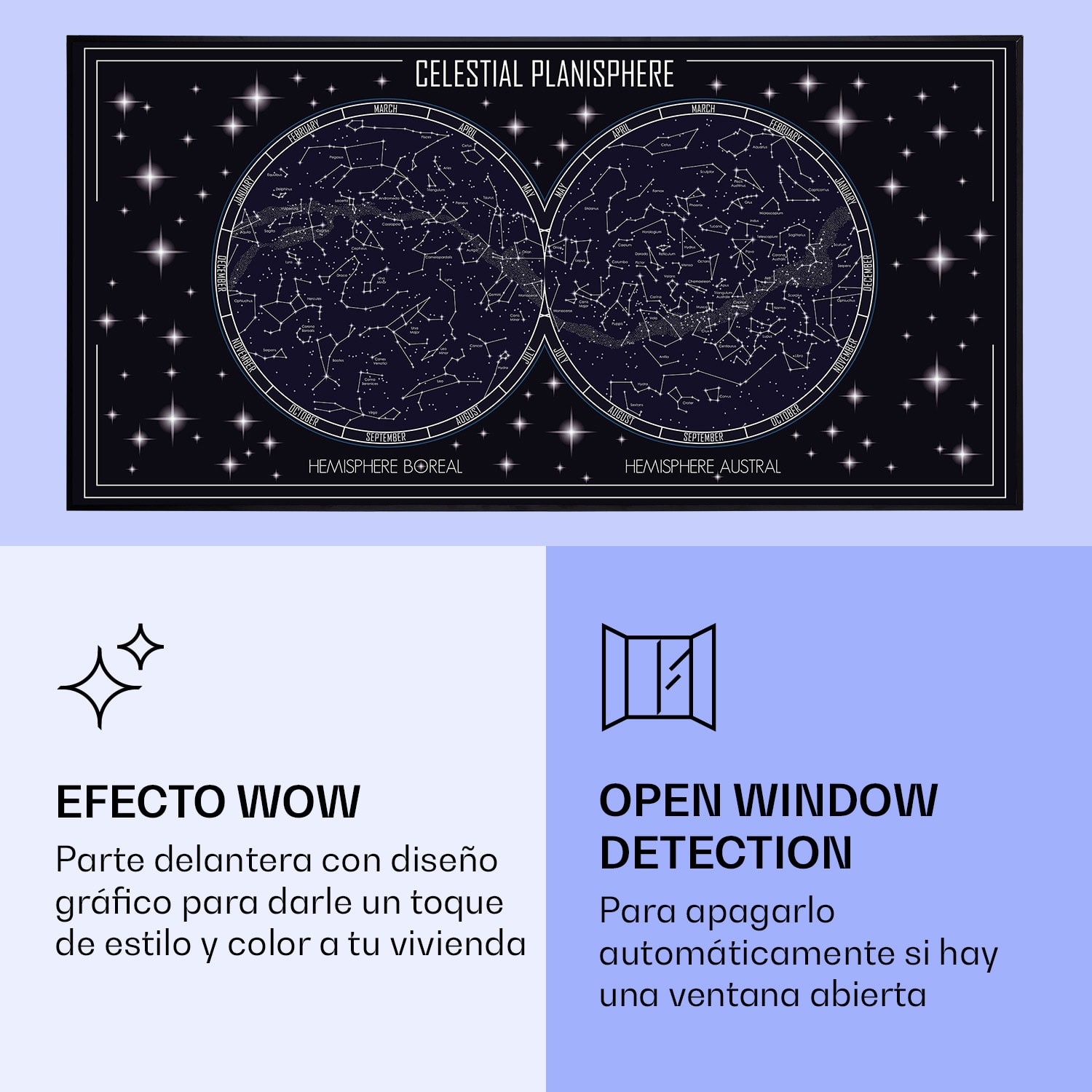 Wonderwall Air Art Calefactor infrarrojo inteligente cielo 120 x 60 cm 700 W 120 x 60 cm | 700 W | Mapa del cielo