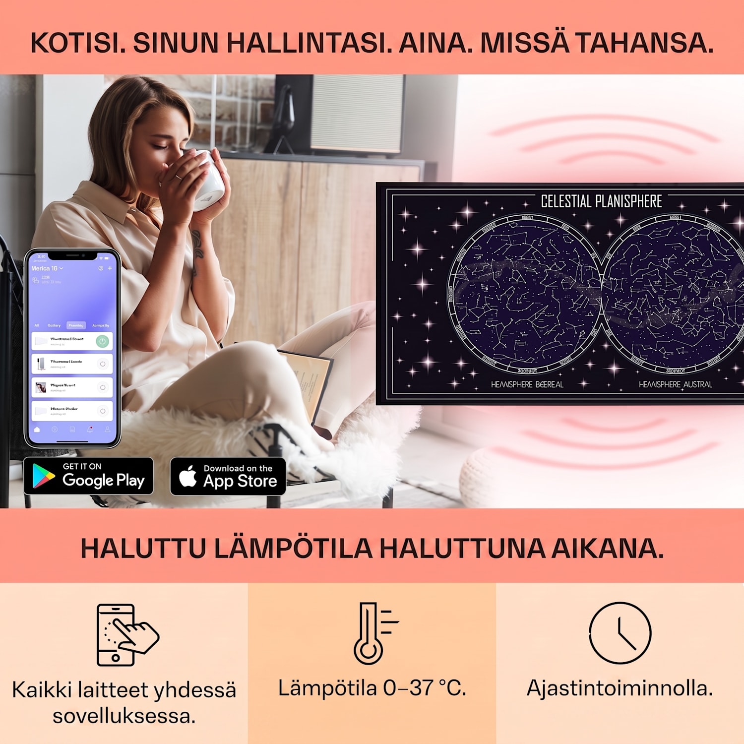 Wonderwall Air Art Smart infrapunalämmitin tähtikartta 120 x 60 cm 700 W 120 x 60 cm | 700 W | Sky Map
