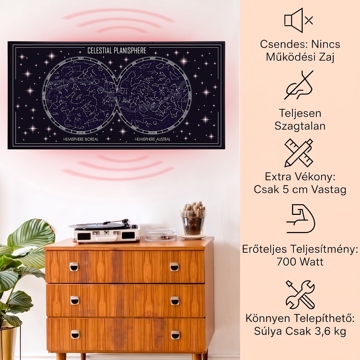 Wonderwall Air Art Smart, infravörös hősugárzó, 120 x 60 cm, 700 W, égbolt térkép 120 x 60 cm | 700 W | Égbolt térkép
