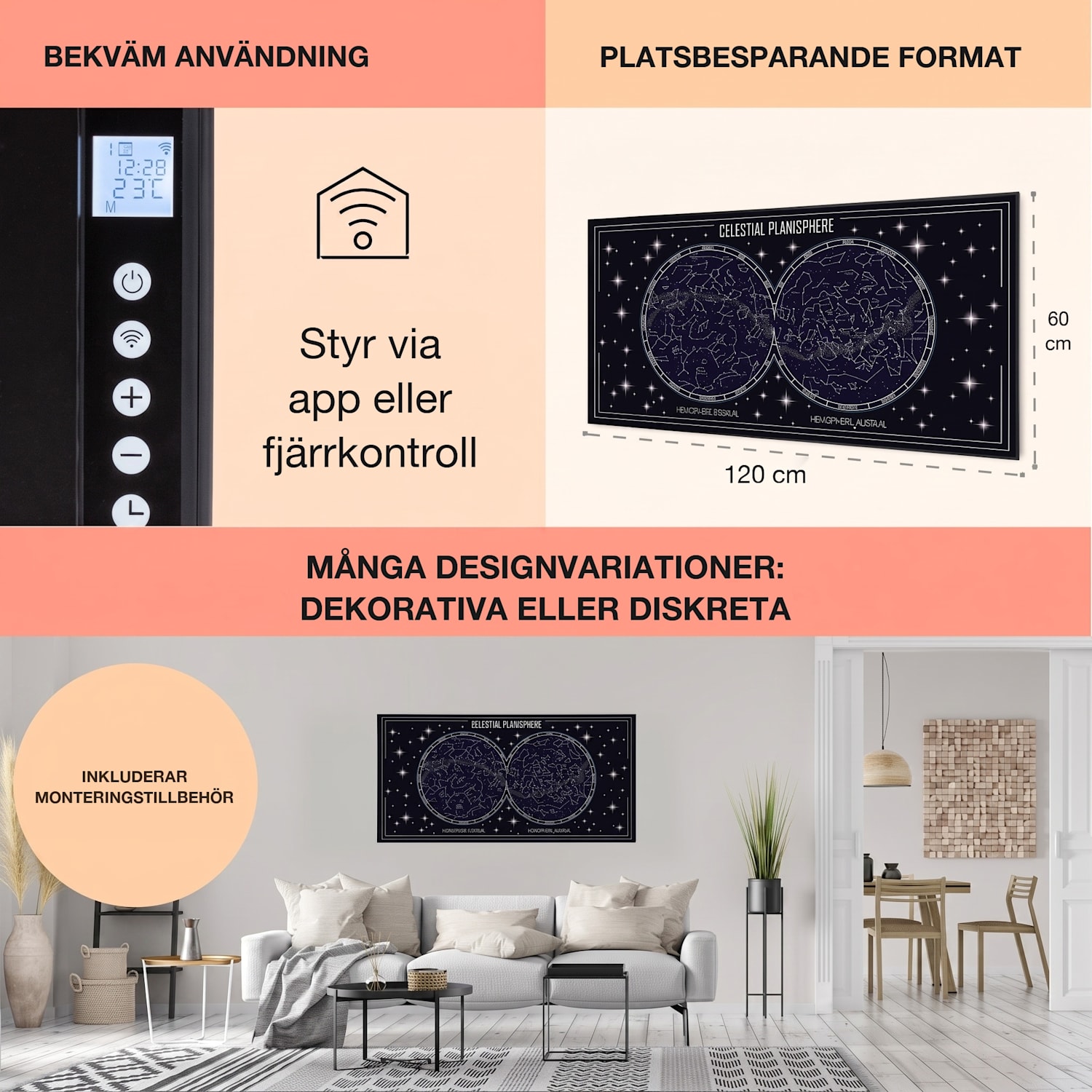 Wonderwall Air Art Smart IR-värmare Stjärnkarta 120x60cm 700 W 120 x 60 cm | 700 W | Stjärnkarta