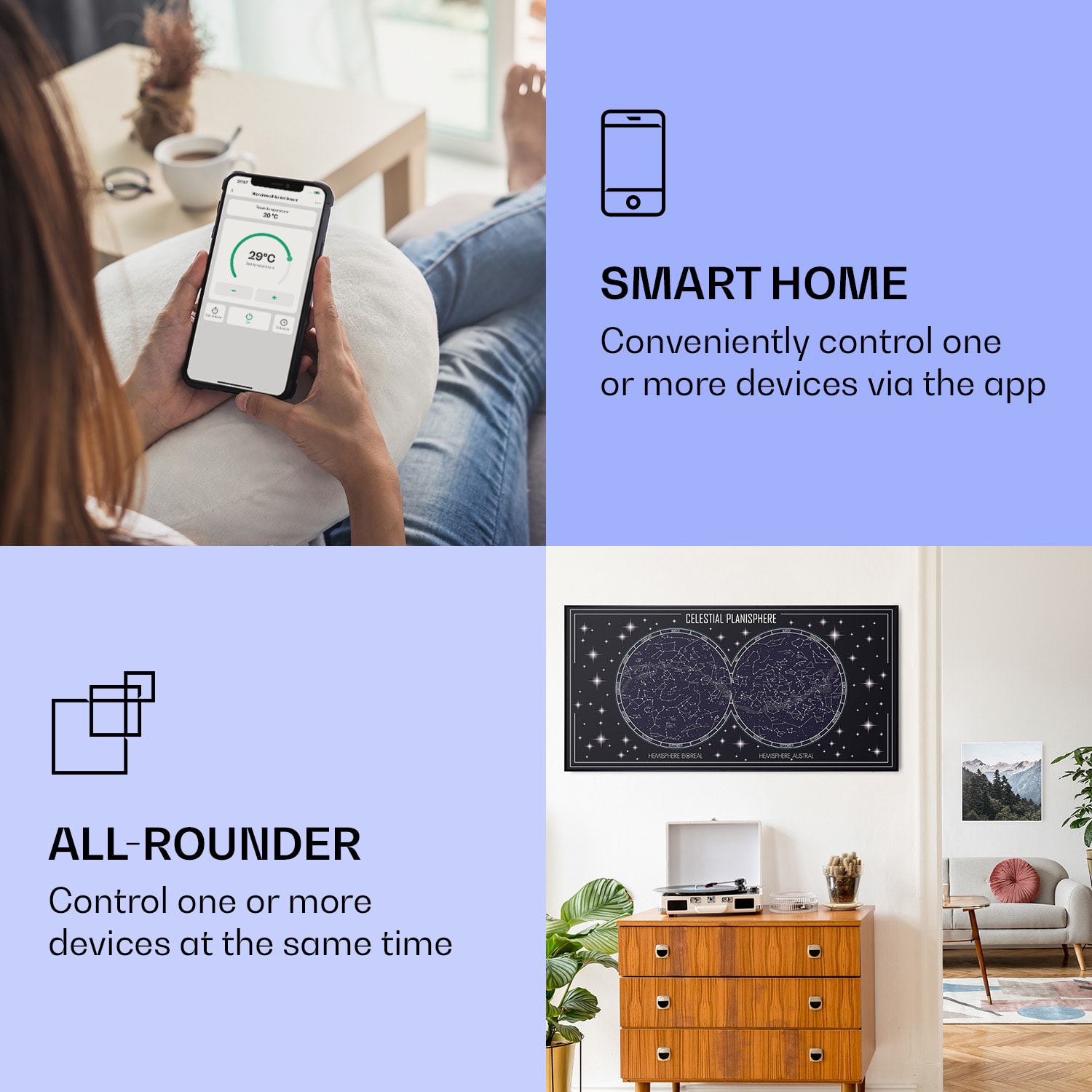 Wonderwall Air Art Smart, infračervený ohrievač, 120 x 60 cm, 700 W, mapa oblohy 120 x 60 cm | 700 W | Mapa oblohy