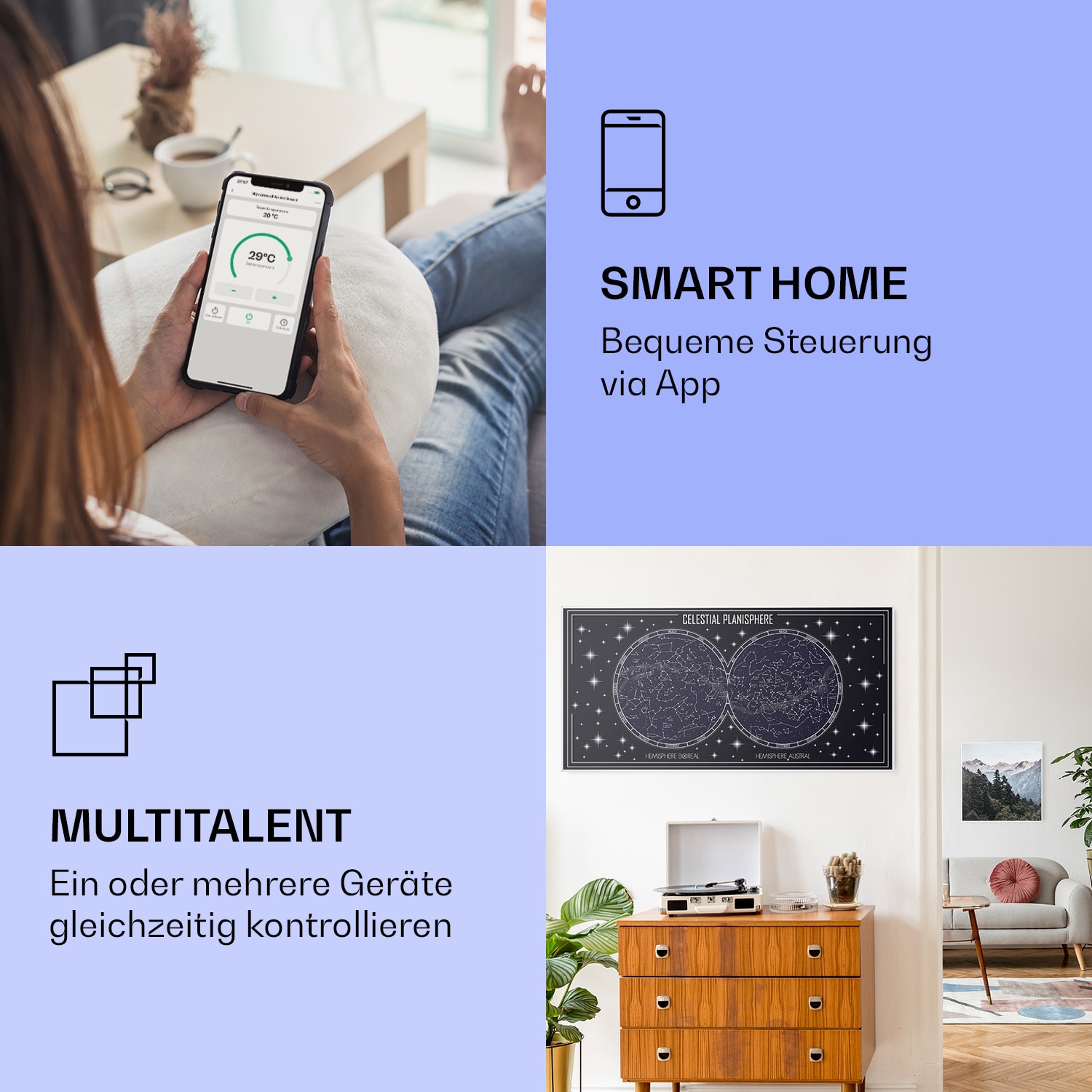 Wonderwall Air Art Smart Infrarotheizung Himmelskarte 120x60cm 700W 120 x 60 cm | Himmelskarte, weißer Rahmen