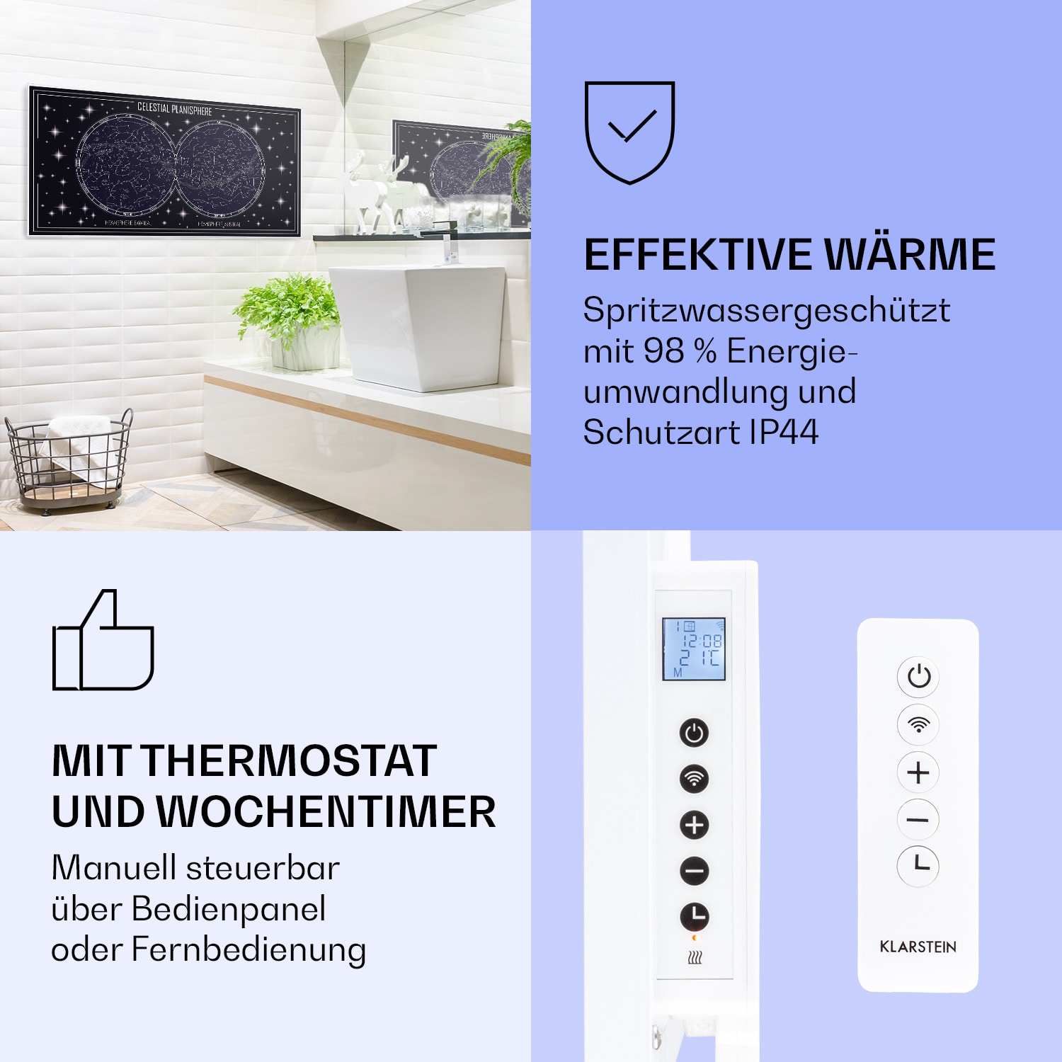 Wonderwall Air Art Smart Infrarotheizung Himmelskarte 120x60cm 700W 120 x 60 cm | Himmelskarte, weißer Rahmen
