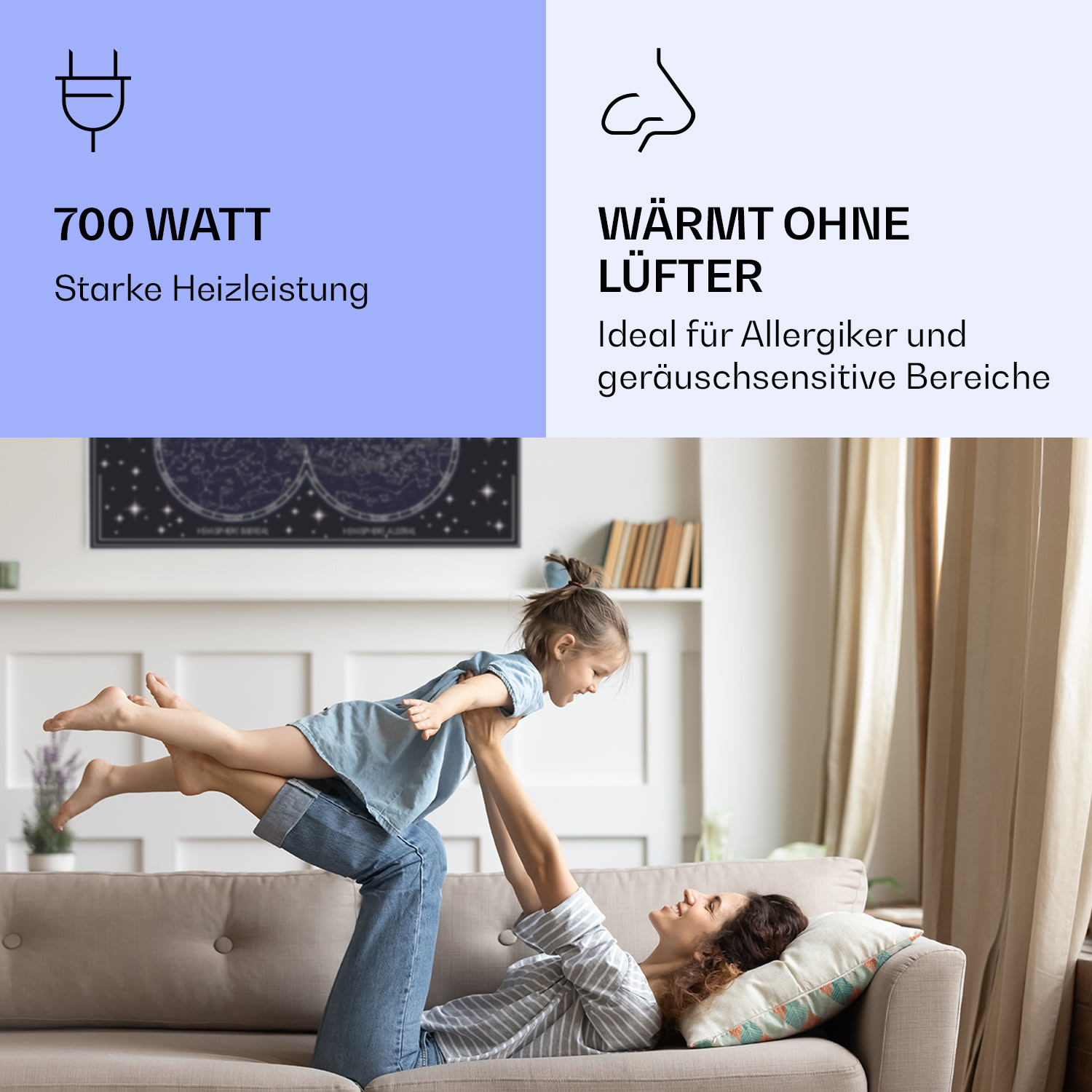 Wonderwall Air Art Smart Infrarotheizung Himmelskarte 120x60cm 700W 120 x 60 cm | Himmelskarte, weißer Rahmen