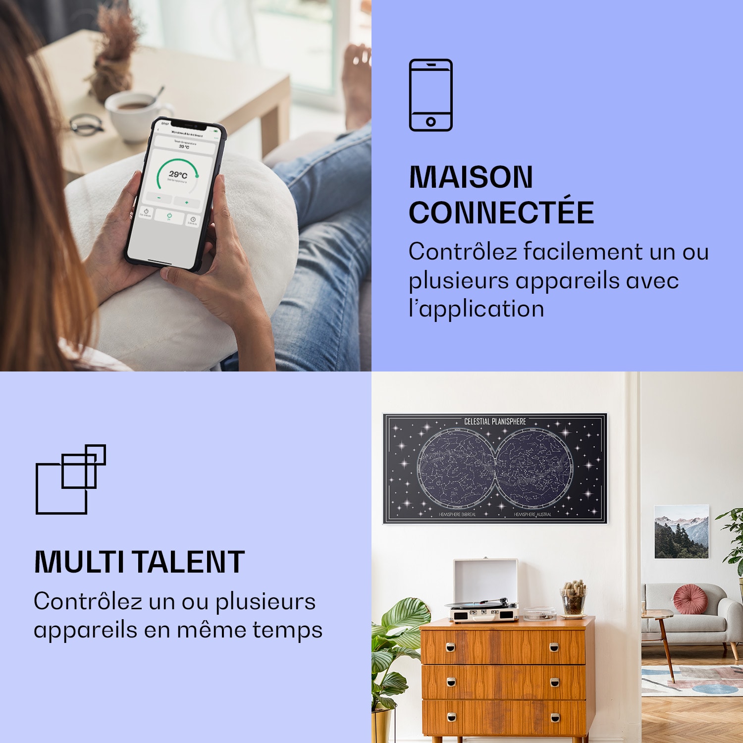 Wonderwall Air Art Smart infraroodverwarming sterrenkaart 120x60 cm 700 W 120 x 60 cm | Sky Map, White Frame