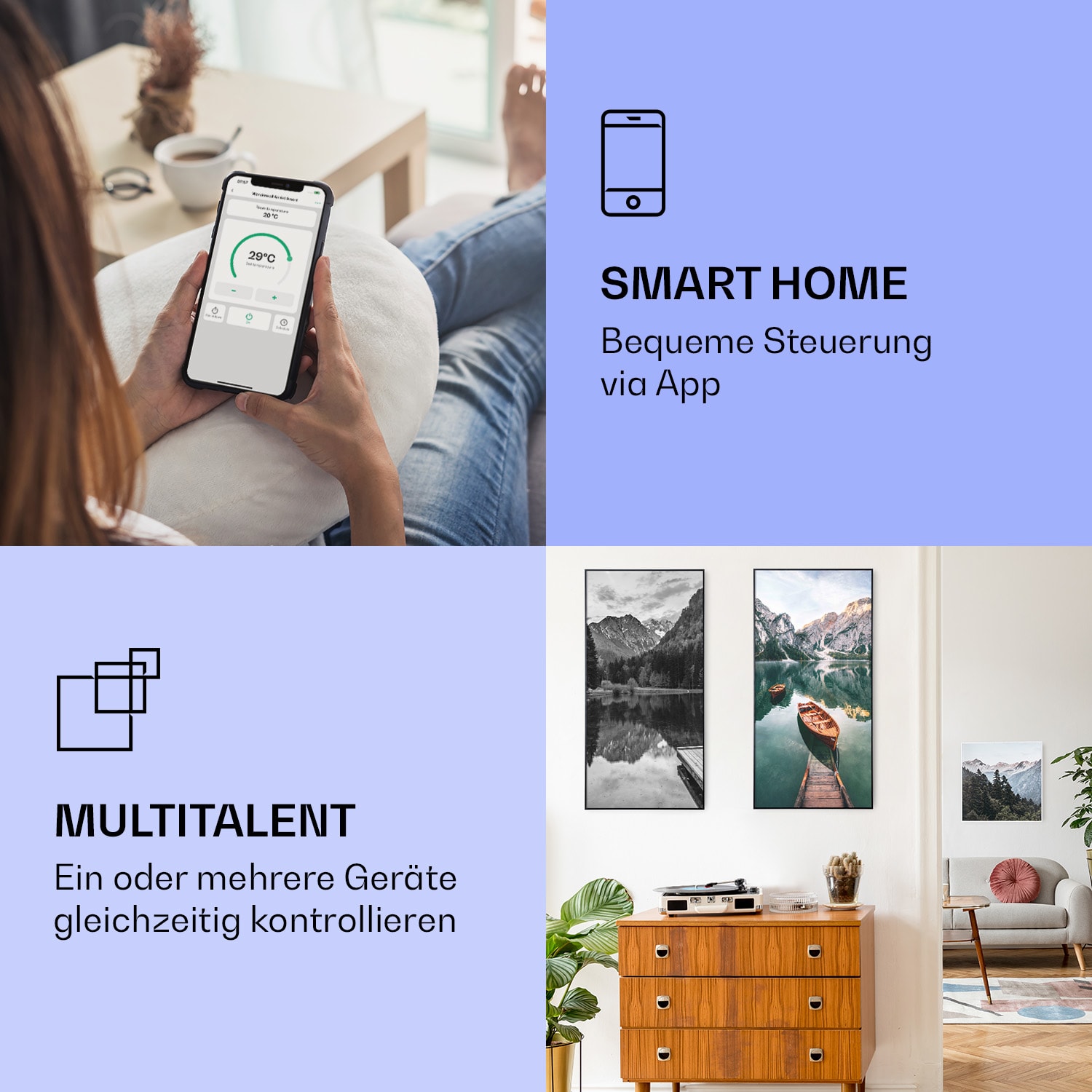 Wonderwall Air Art Smart Infrarotheizung See Vertikal 60x120cm 700W 60 x 120 cm | 700 W | Boote | Schwarz