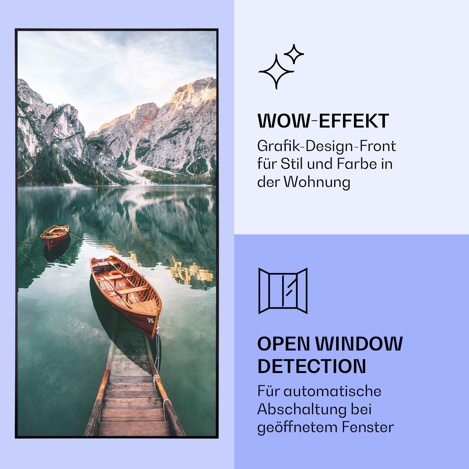 Wonderwall Air Art Smart Infrarotheizung See Vertikal 60x120cm 700W 60 x 120 cm | 700 W | Boote | Schwarz