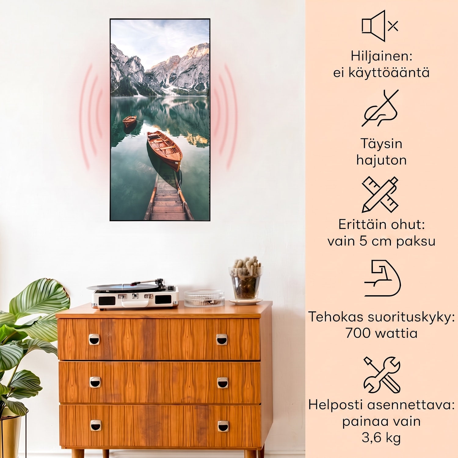Wonderwall Air Art Smart infrapunalämmitin meri pystysuora 60 x 120 cm 700 W 60 x 120 cm | 700 W | Boats | Musta